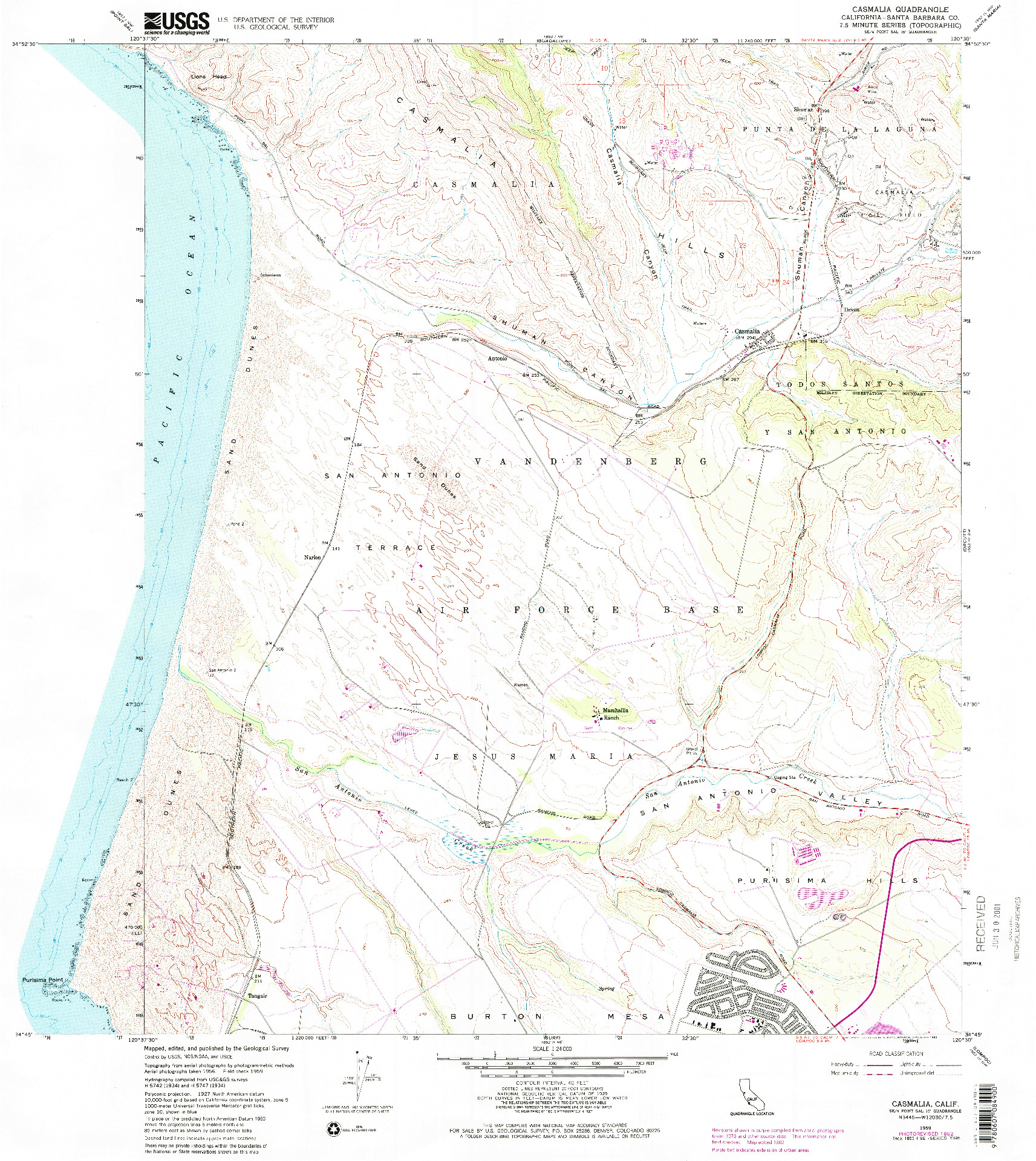USGS 1:24000-SCALE QUADRANGLE FOR CASMALIA, CA 1959