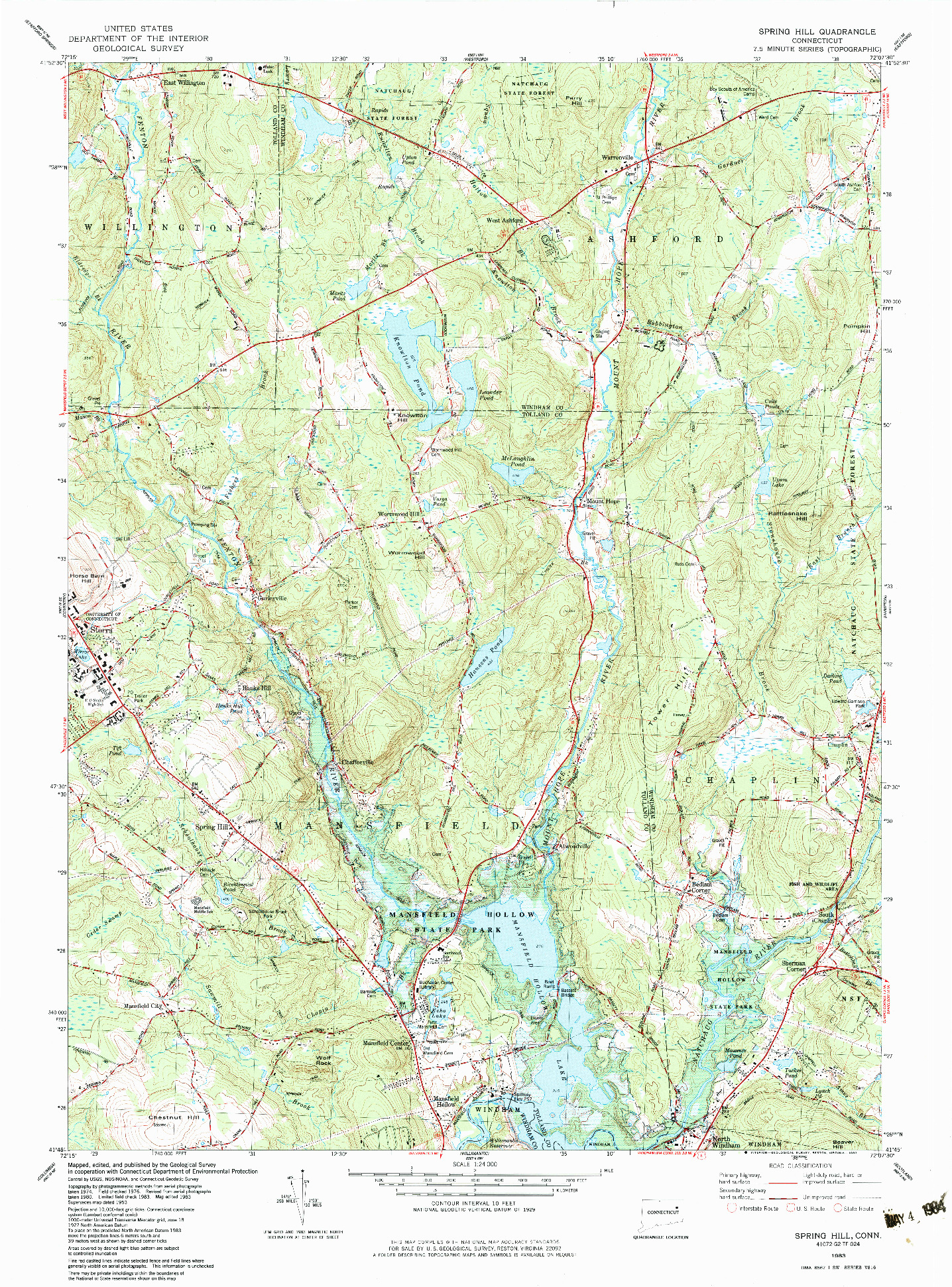 USGS 1:24000-SCALE QUADRANGLE FOR SPRING HILL, CT 1983