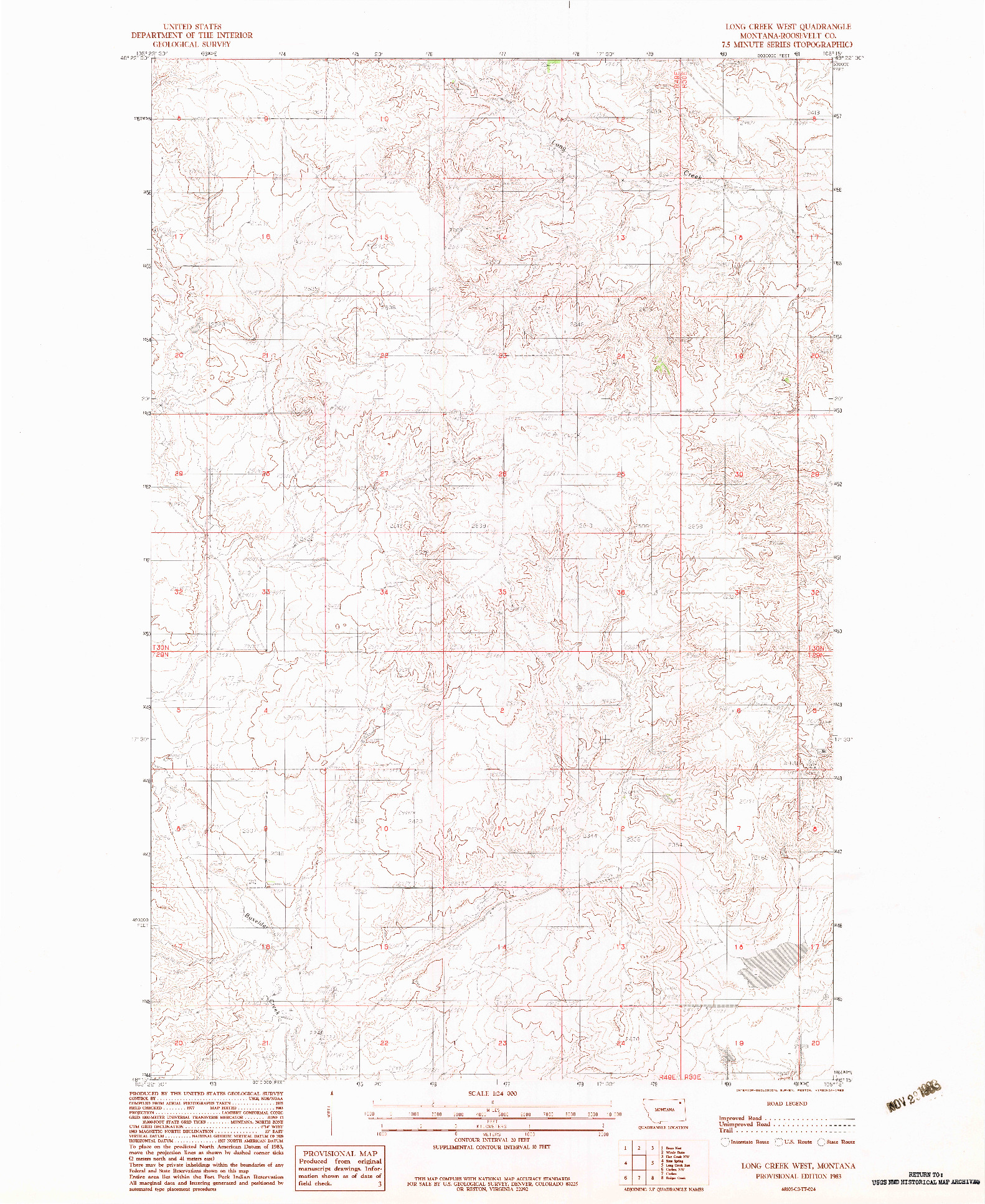 USGS 1:24000-SCALE QUADRANGLE FOR LONG CREEK WEST, MT 1983
