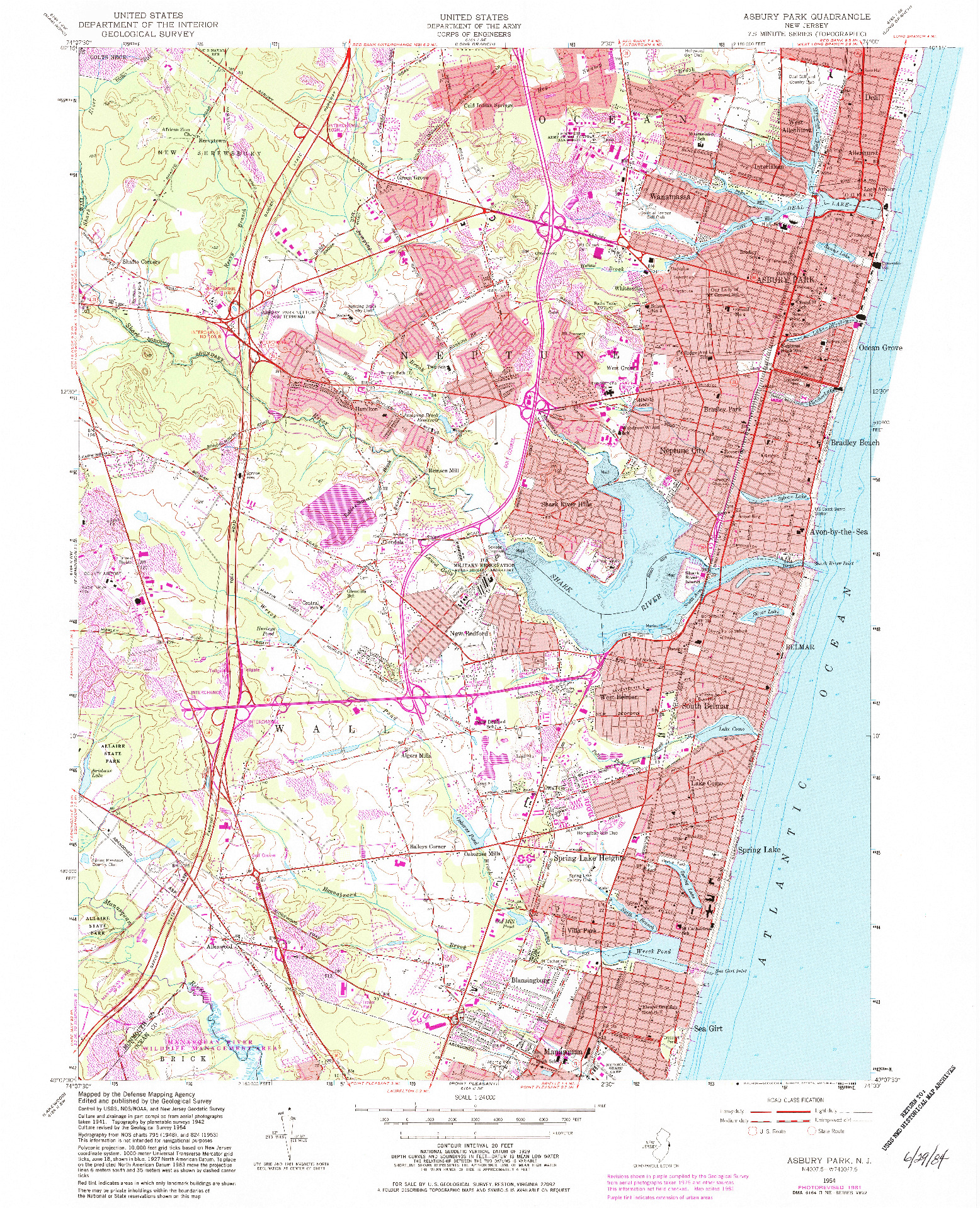 USGS 1:24000-SCALE QUADRANGLE FOR ASBURY PARK, NJ 1954