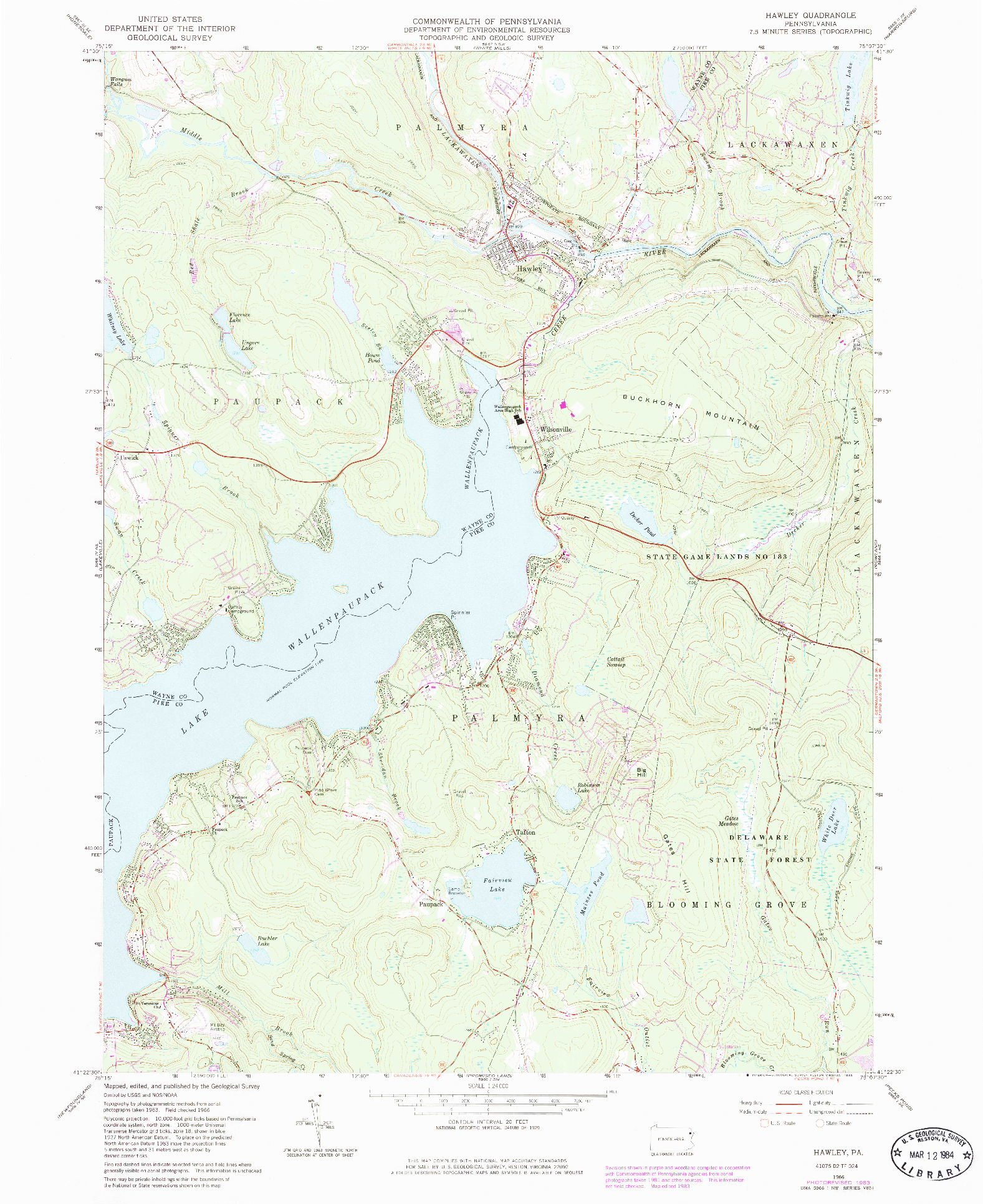 USGS 1:24000-SCALE QUADRANGLE FOR HAWLEY, PA 1966