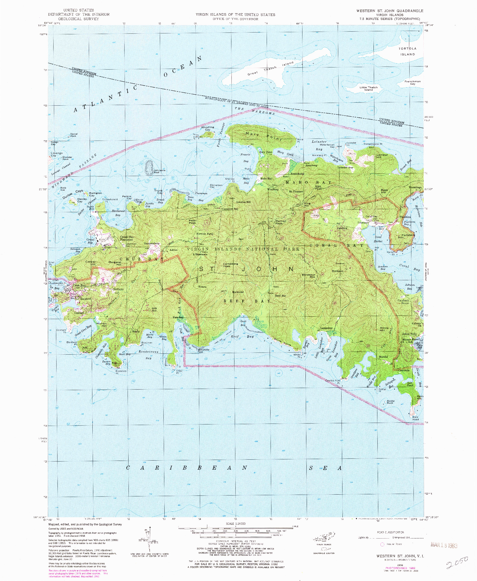 USGS 1:24000-SCALE QUADRANGLE FOR WESTERN ST. JOHN, VI 1958