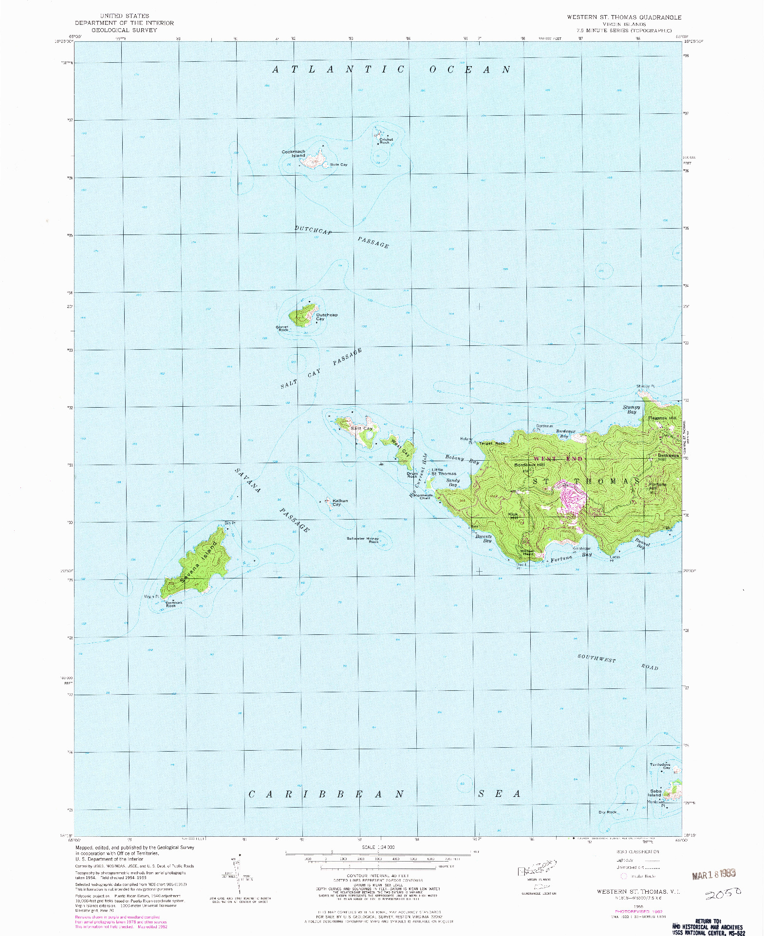 USGS 1:24000-SCALE QUADRANGLE FOR WESTERN ST. THOMAS, VI 1955