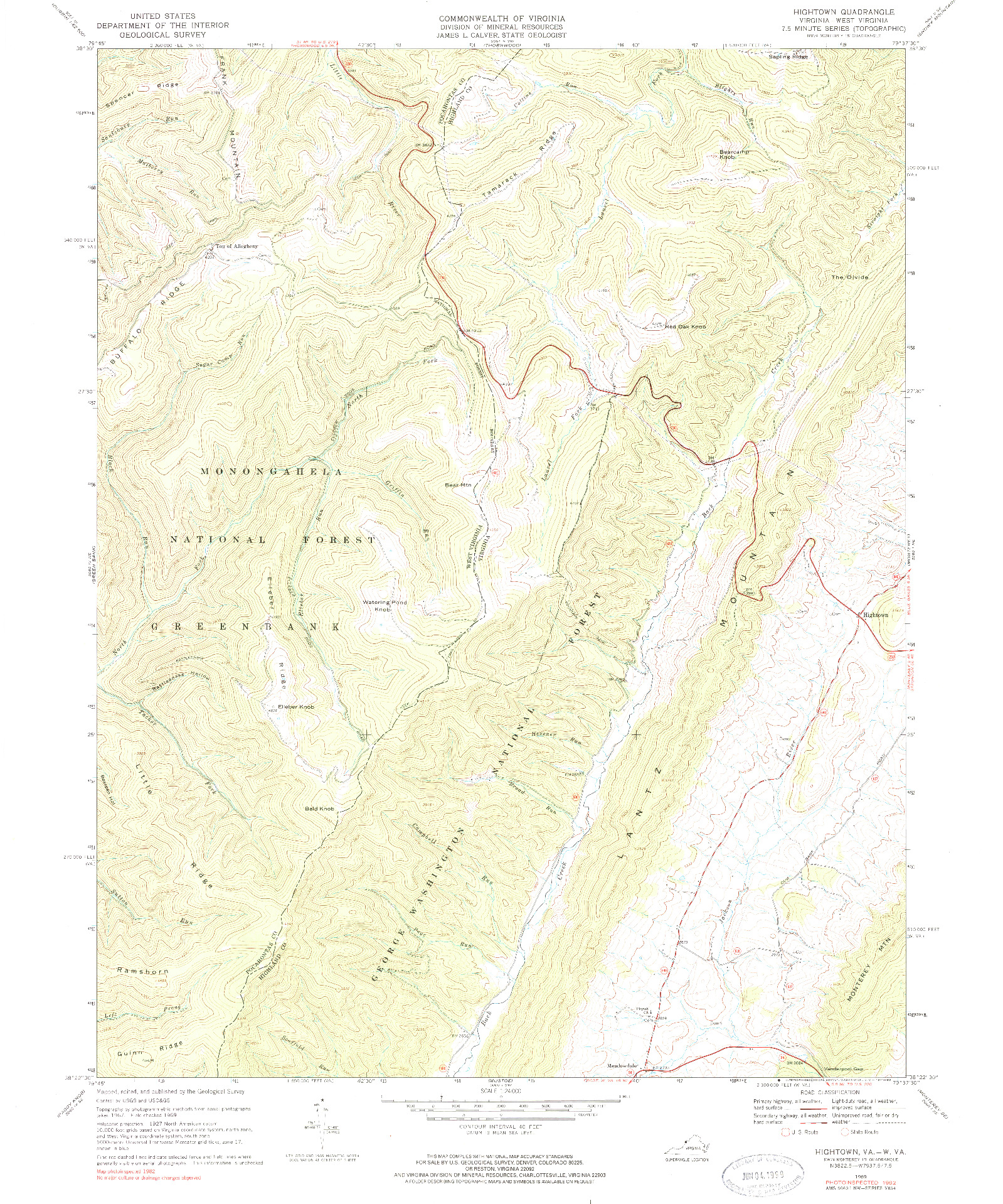 USGS 1:24000-SCALE QUADRANGLE FOR HIGHTOWN, VA 1969