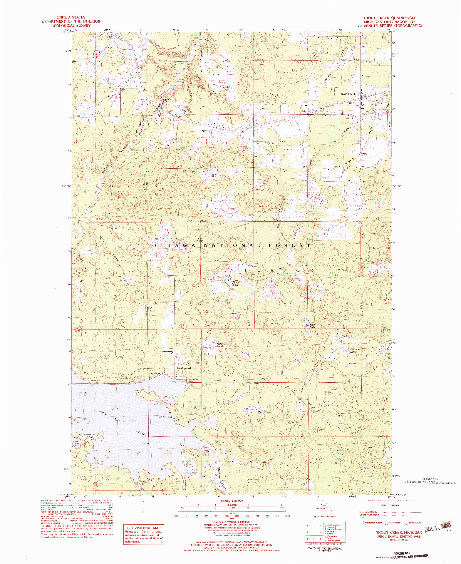 USGS 1:25000-SCALE QUADRANGLE FOR TROUT CREEK, MI 1982