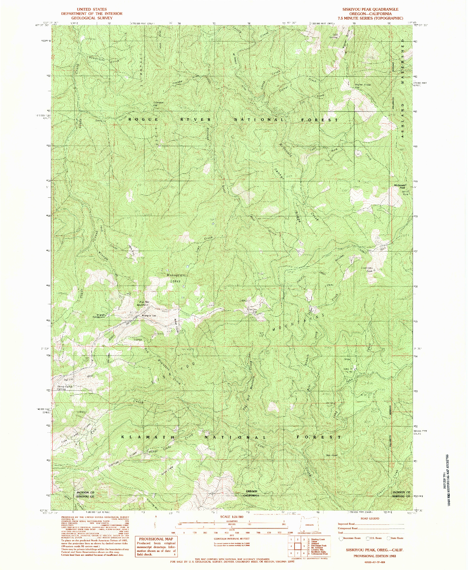 USGS 1:24000-SCALE QUADRANGLE FOR SISKIYOU PEAK, OR 1983