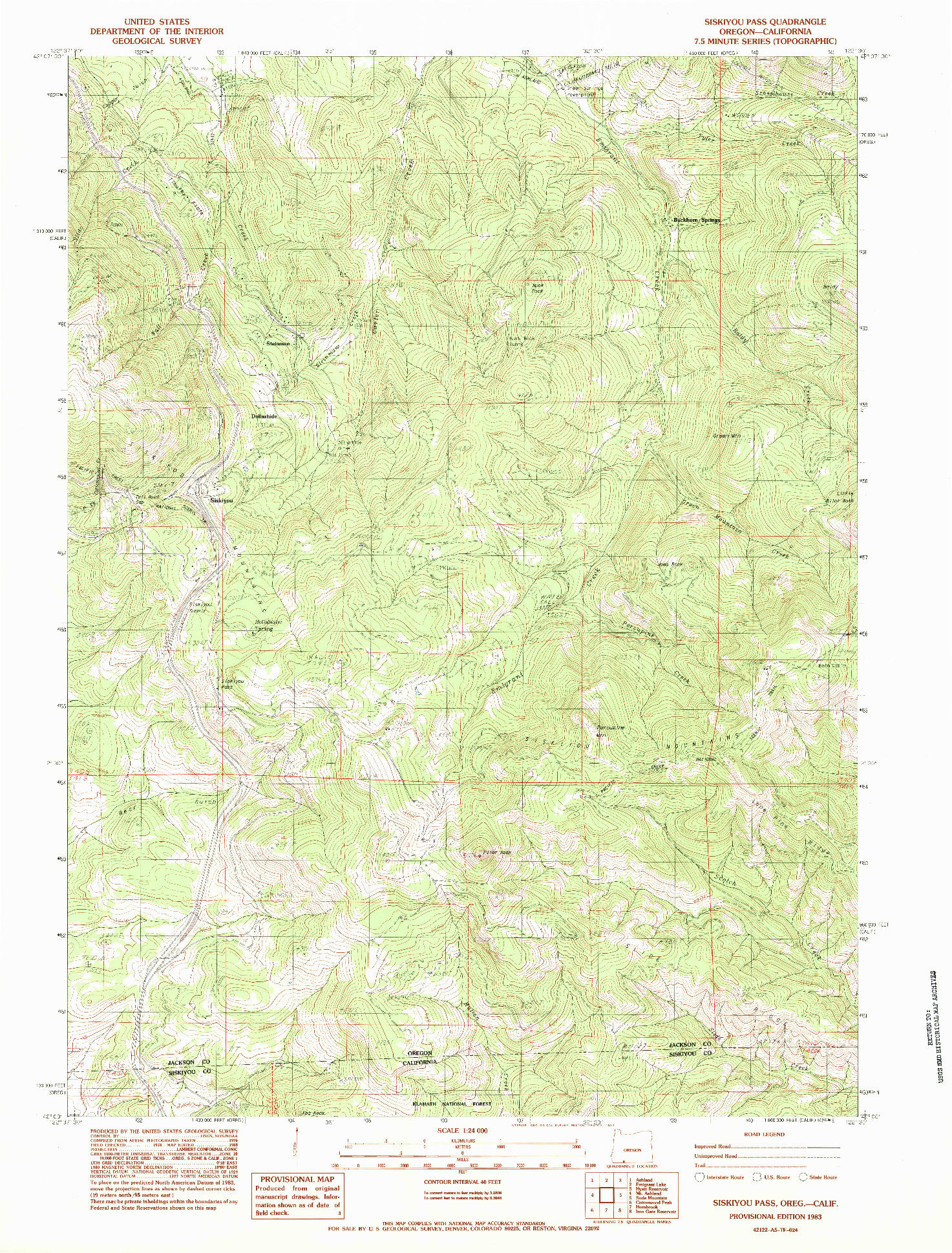 USGS 1:24000-SCALE QUADRANGLE FOR SISKIYOU PASS, OR 1983