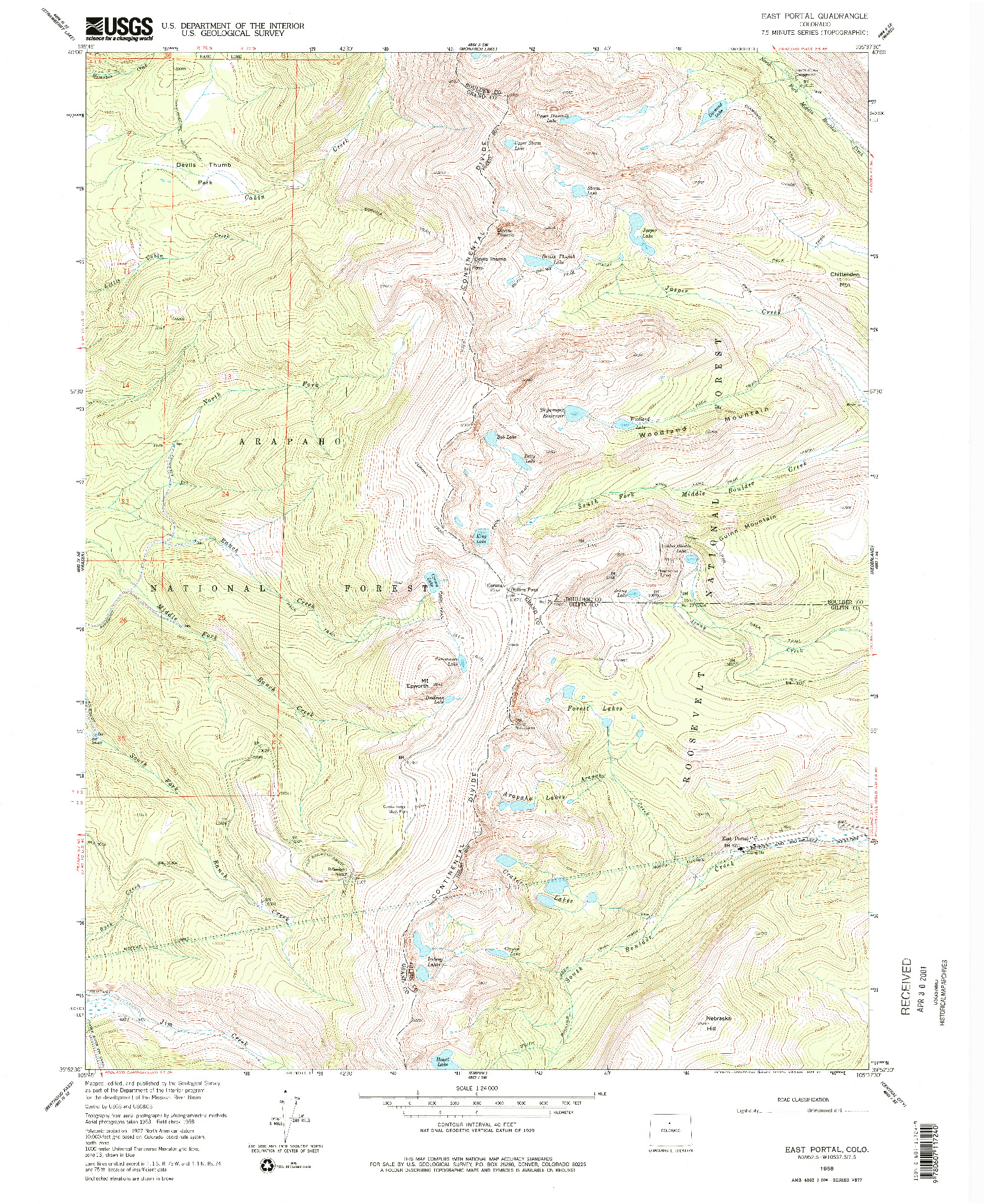 USGS 1:24000-SCALE QUADRANGLE FOR EAST PORTAL, CO 1958