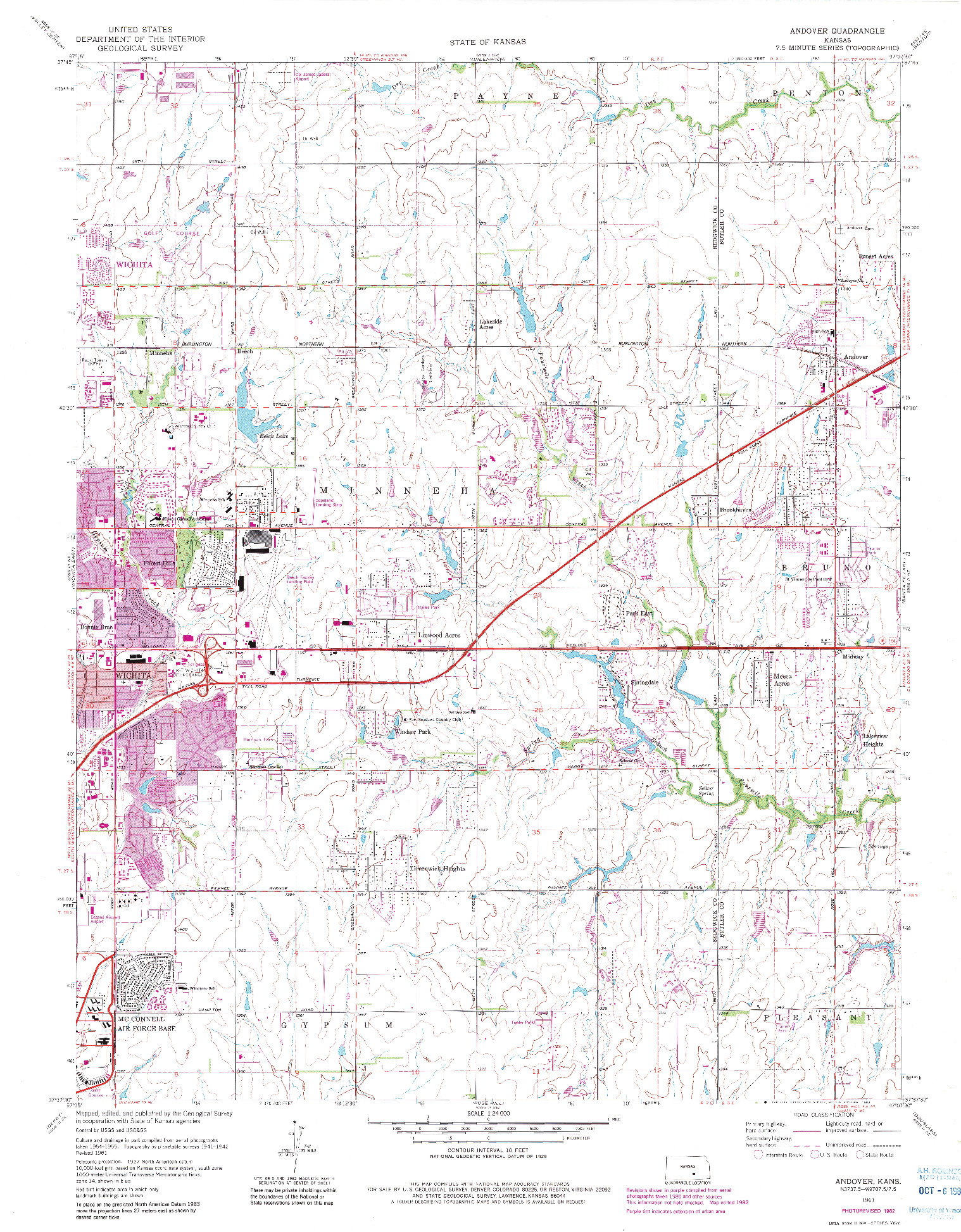 USGS 1:24000-SCALE QUADRANGLE FOR ANDOVER, KS 1961