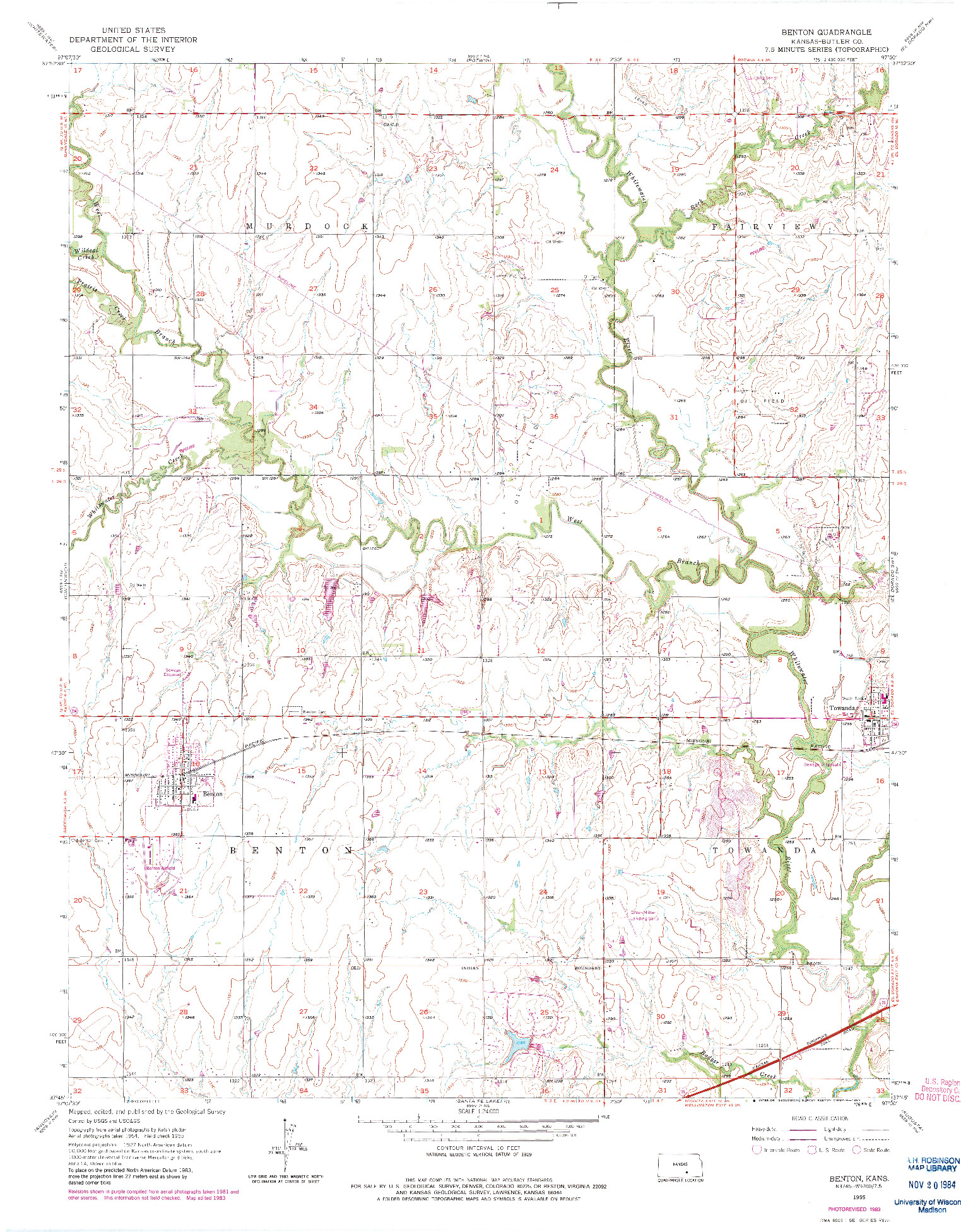 USGS 1:24000-SCALE QUADRANGLE FOR BENTON, KS 1955