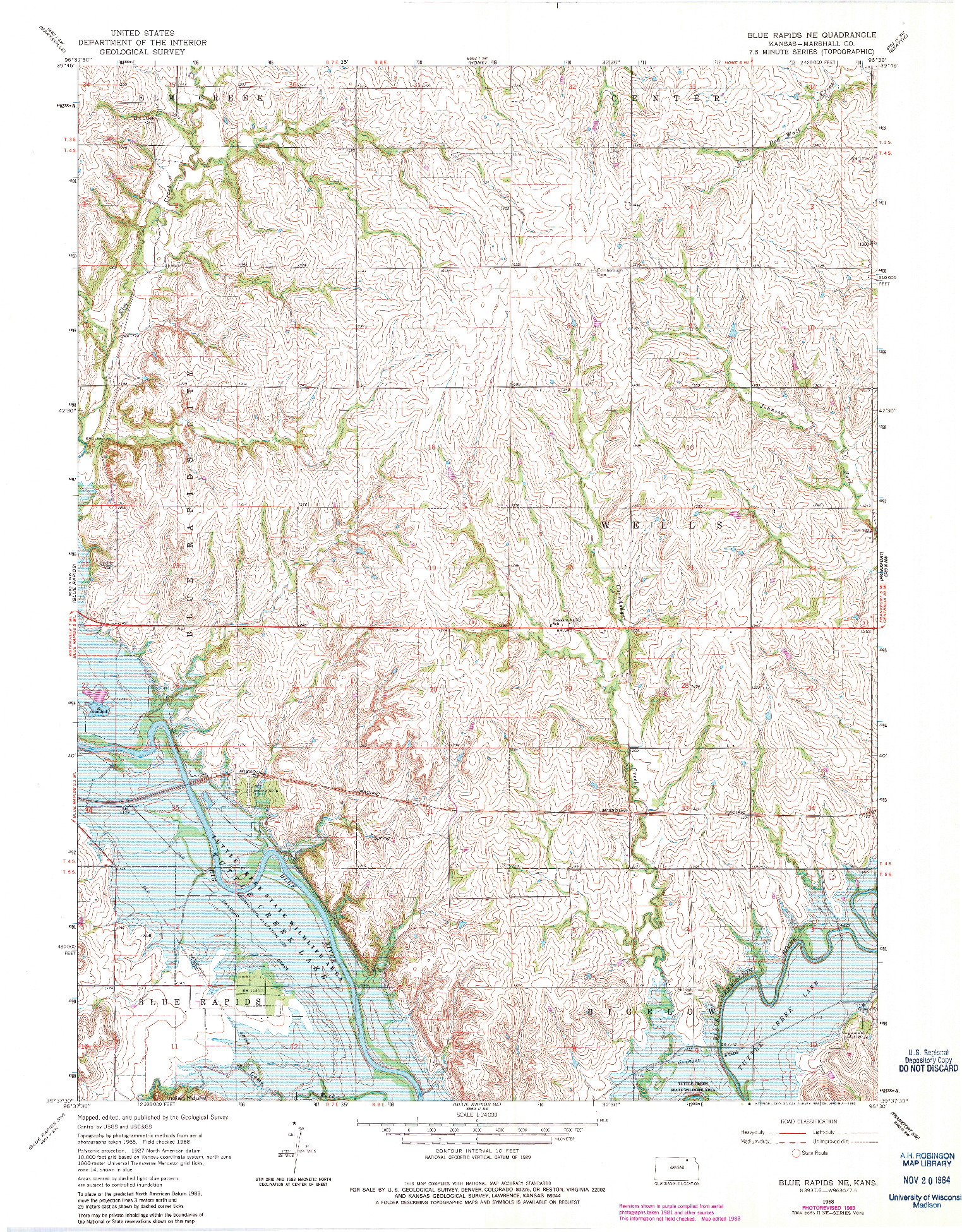 USGS 1:24000-SCALE QUADRANGLE FOR BLUE RAPIDS NE, KS 1968