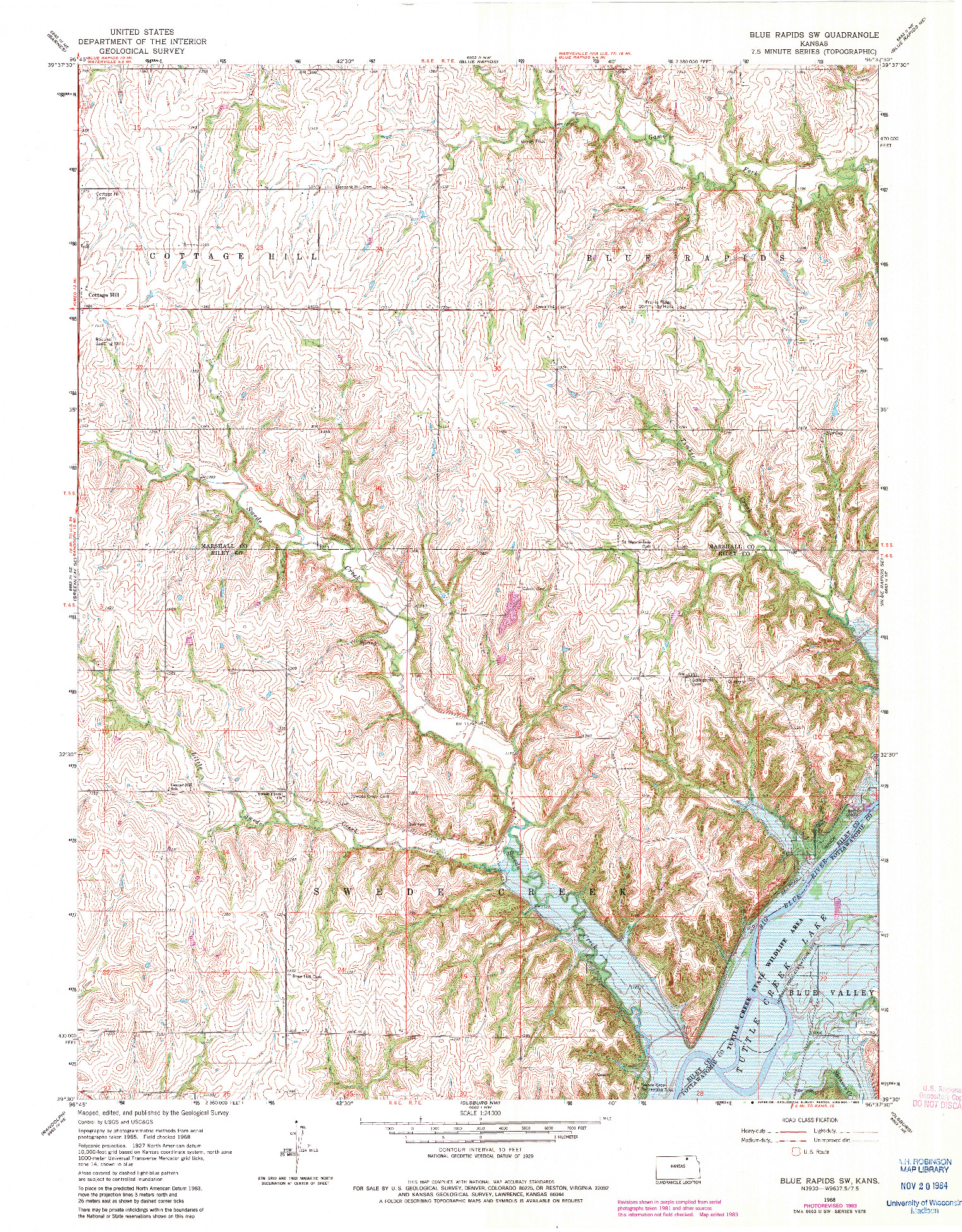 USGS 1:24000-SCALE QUADRANGLE FOR BLUE RAPIDS SW, KS 1968