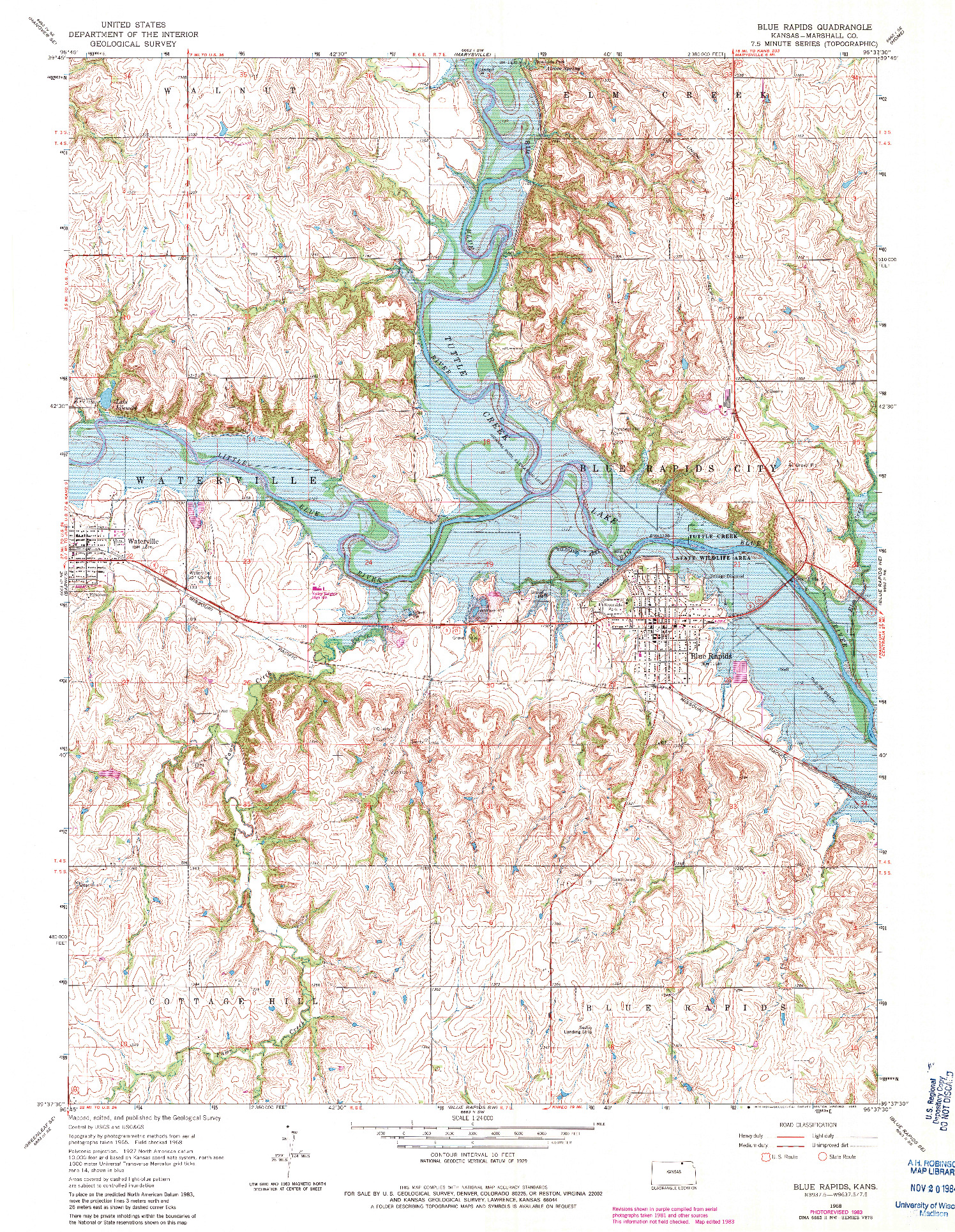 USGS 1:24000-SCALE QUADRANGLE FOR BLUE RAPIDS, KS 1968