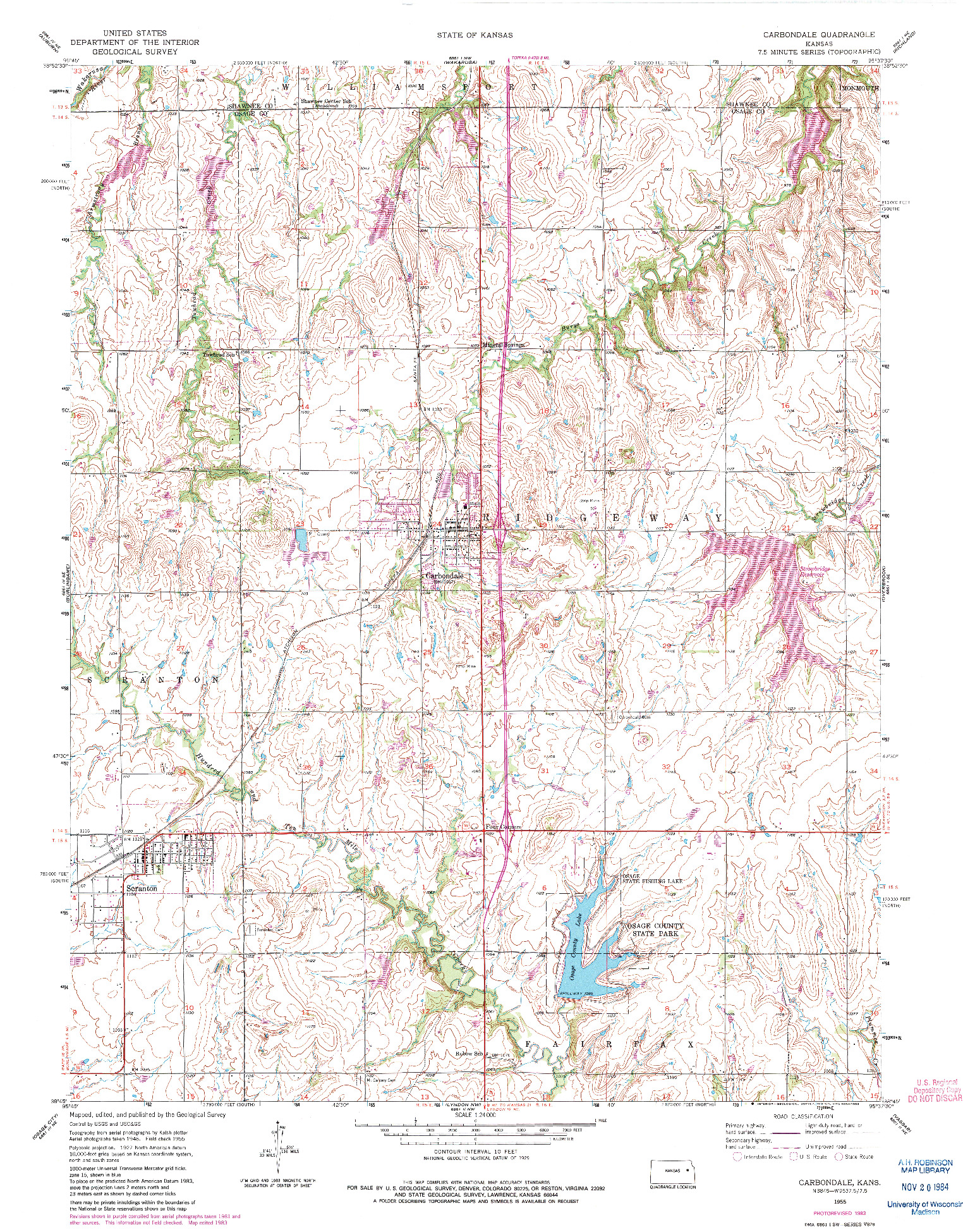 USGS 1:24000-SCALE QUADRANGLE FOR CARBONDALE, KS 1955