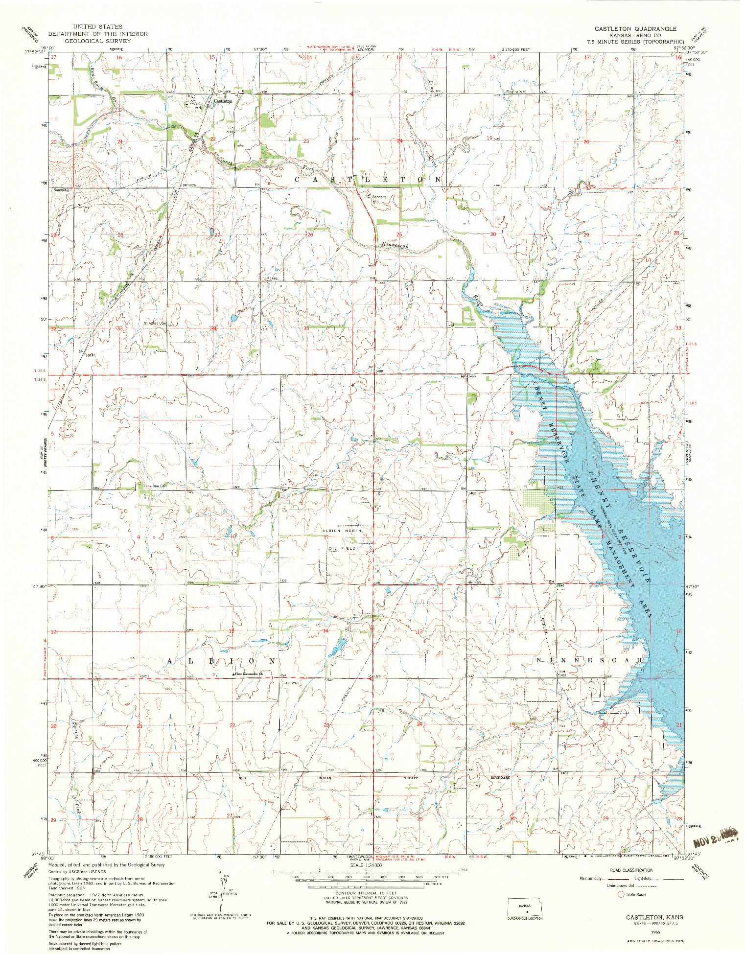 USGS 1:24000-SCALE QUADRANGLE FOR CASTLETON, KS 1965