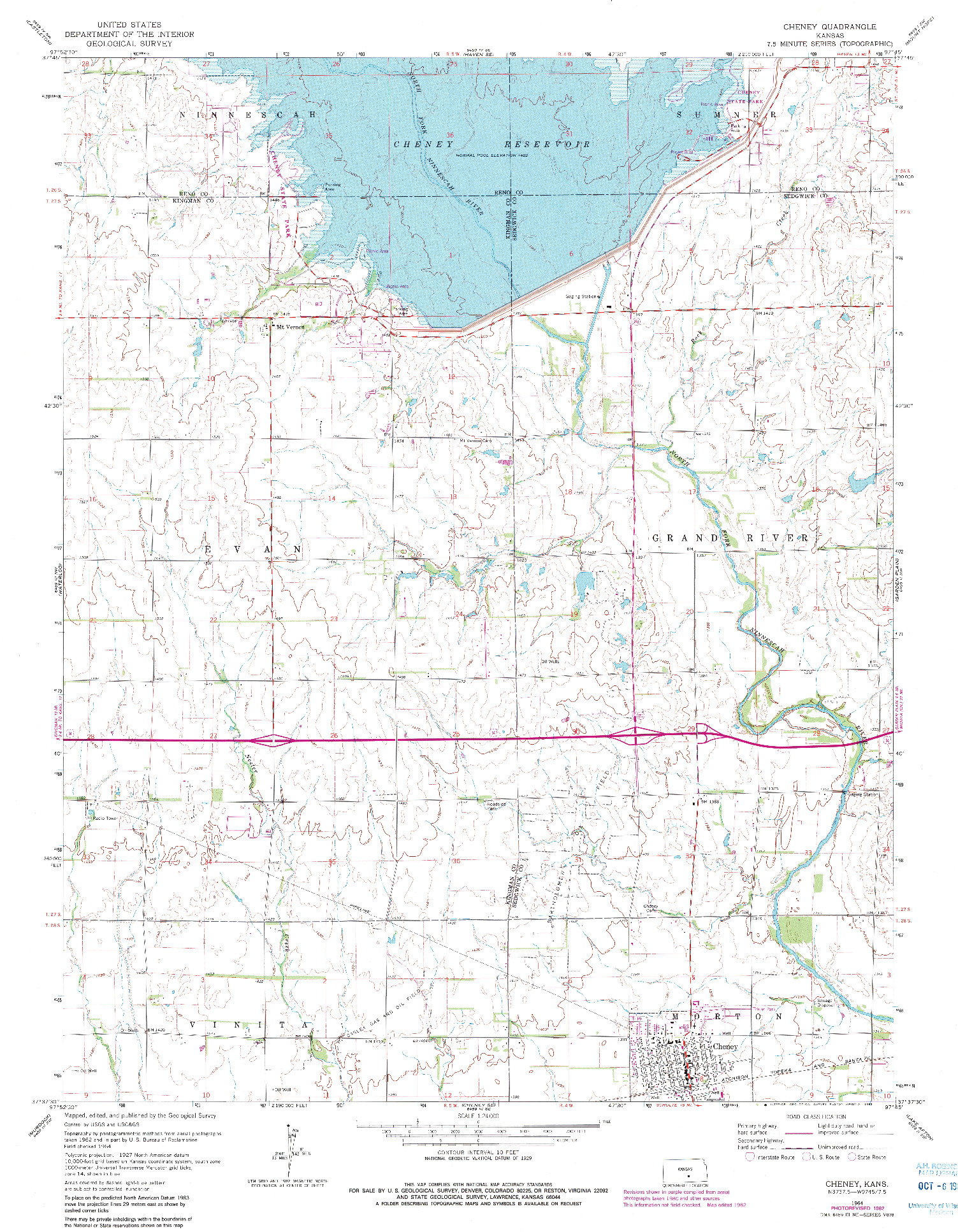 USGS 1:24000-SCALE QUADRANGLE FOR CHENEY, KS 1964