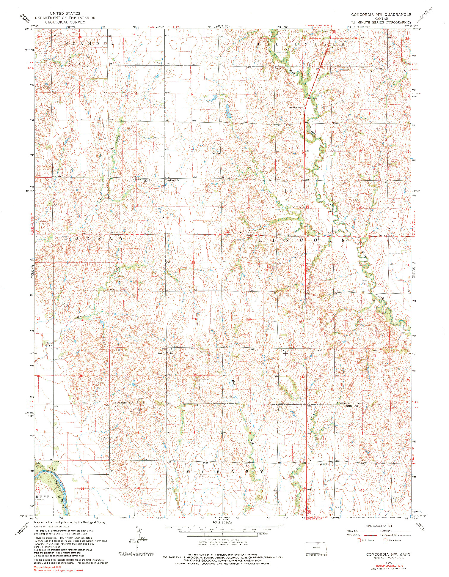 USGS 1:24000-SCALE QUADRANGLE FOR CONCORDIA NW, KS 1965