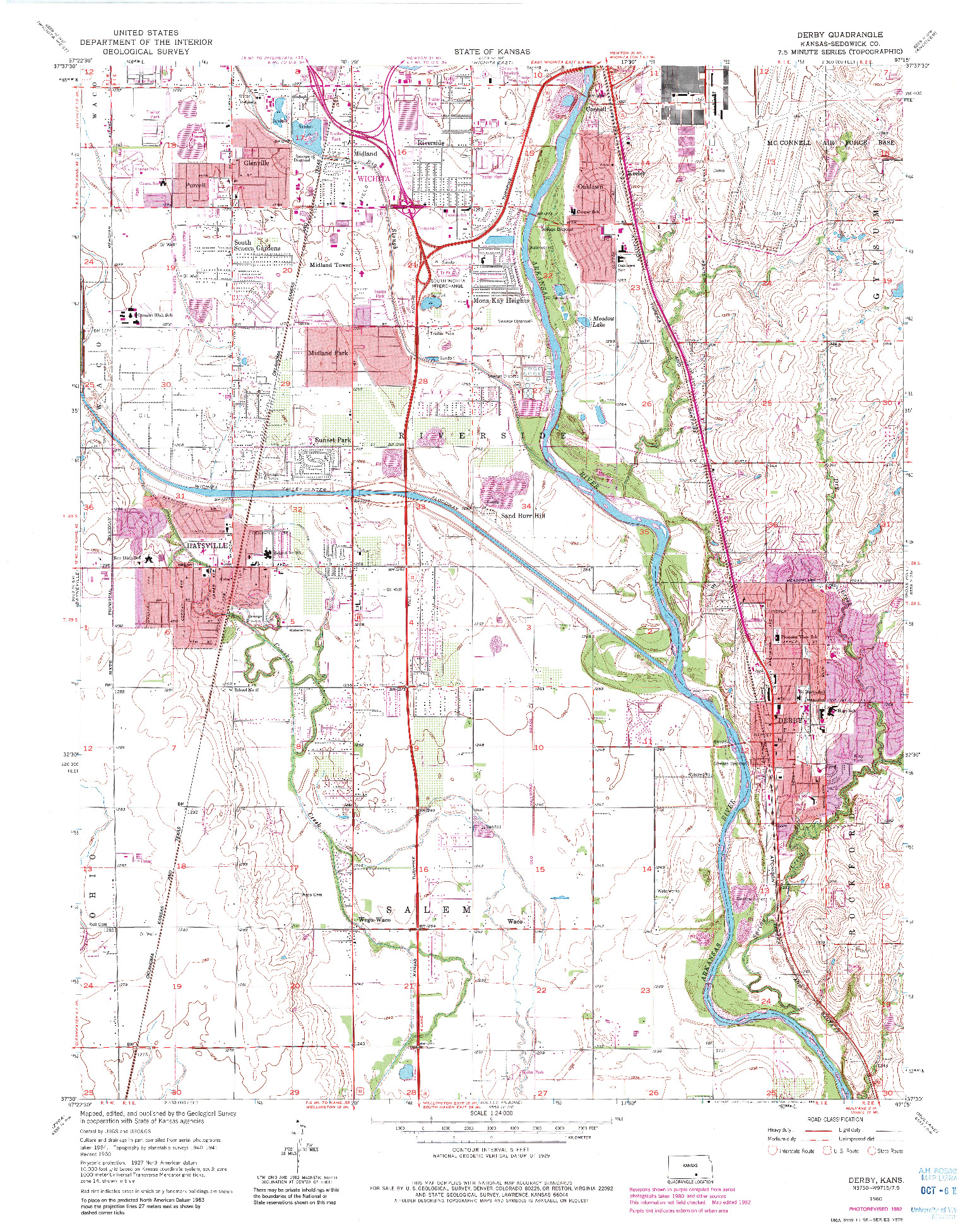 USGS 1:24000-SCALE QUADRANGLE FOR DERBY, KS 1960