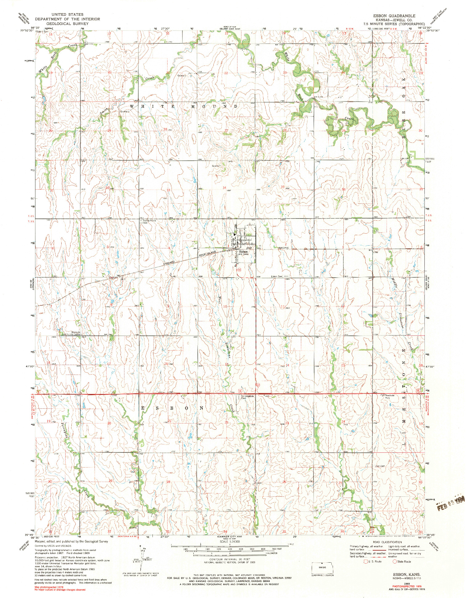 USGS 1:24000-SCALE QUADRANGLE FOR ESBON, KS 1969