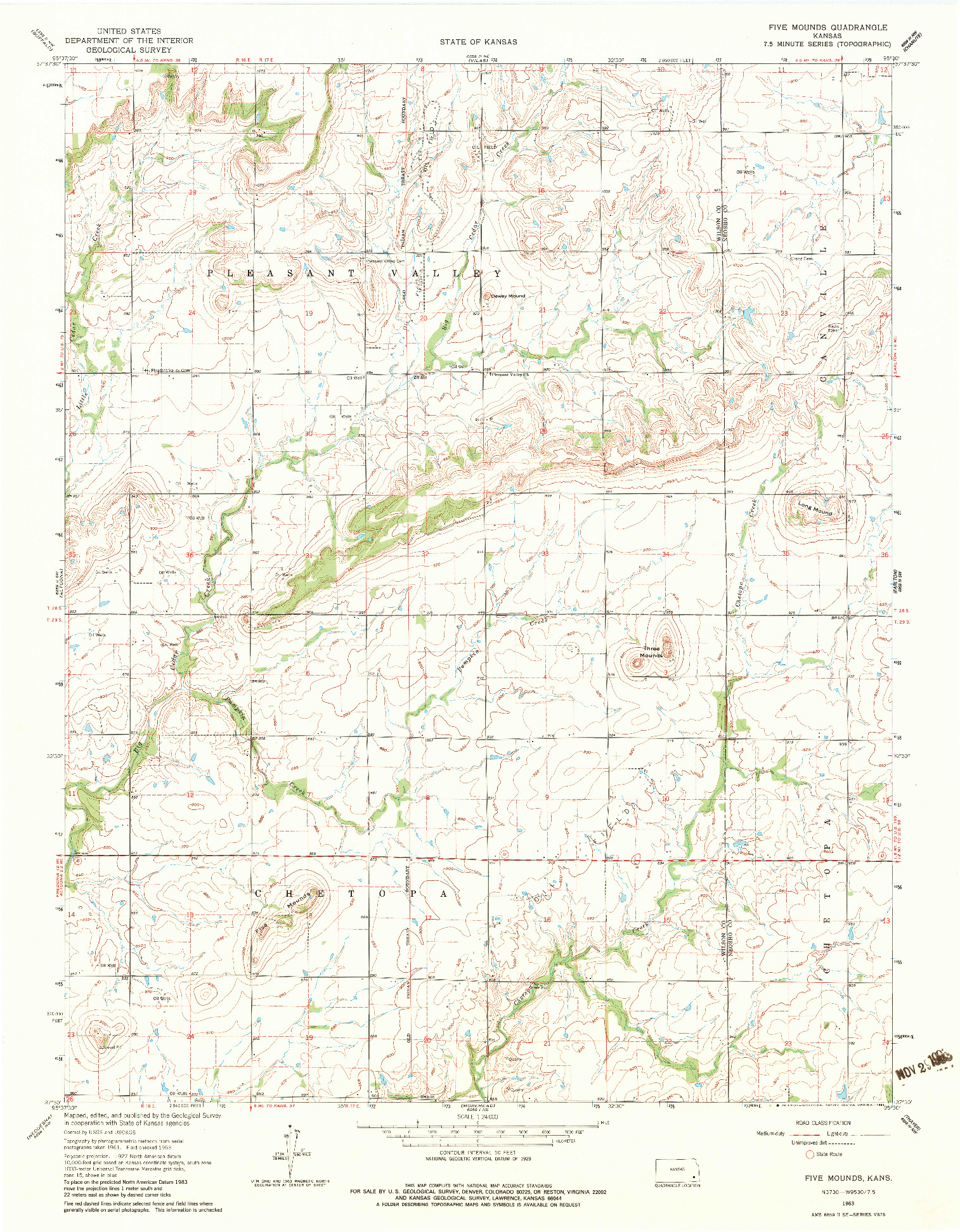 USGS 1:24000-SCALE QUADRANGLE FOR FIVE MOUNDS, KS 1963