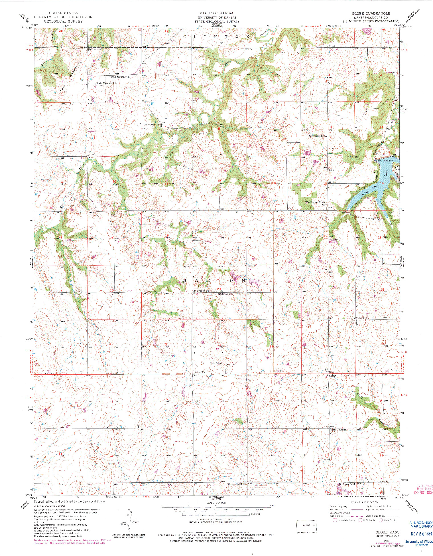 USGS 1:24000-SCALE QUADRANGLE FOR GLOBE, KS 1955