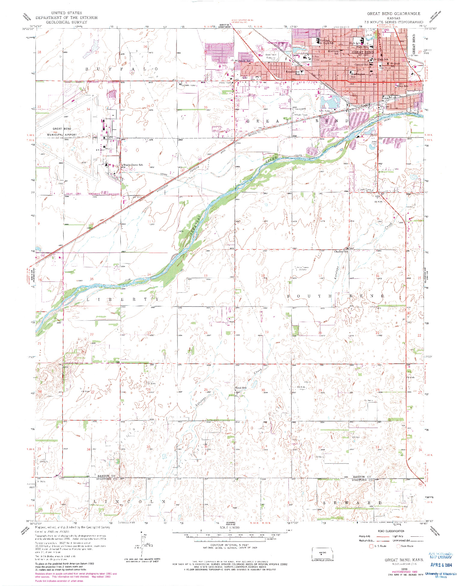 USGS 1:24000-SCALE QUADRANGLE FOR GREAT BEND, KS 1958