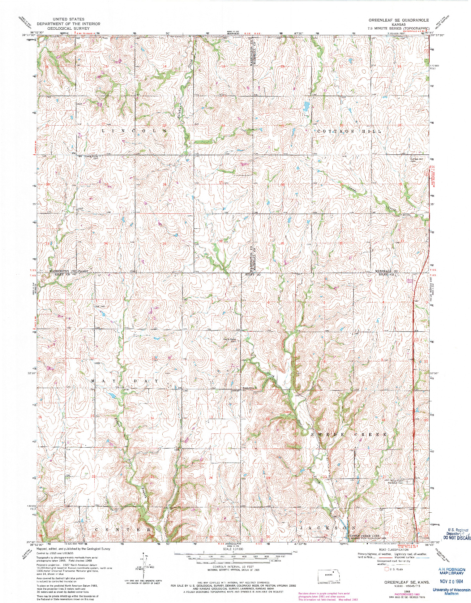 USGS 1:24000-SCALE QUADRANGLE FOR GREENLEAF SE, KS 1968