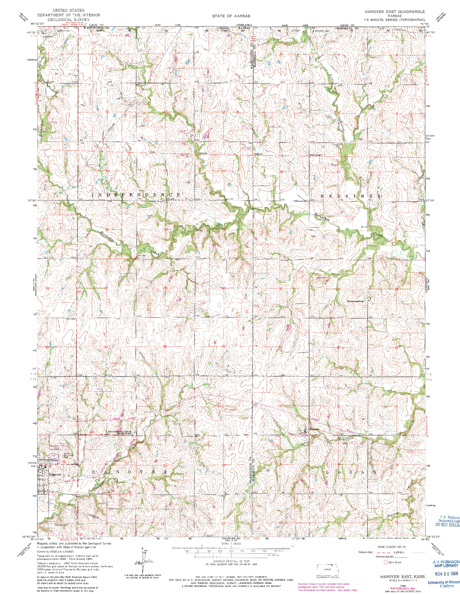 USGS 1:24000-SCALE QUADRANGLE FOR HANOVER EAST, KS 1966