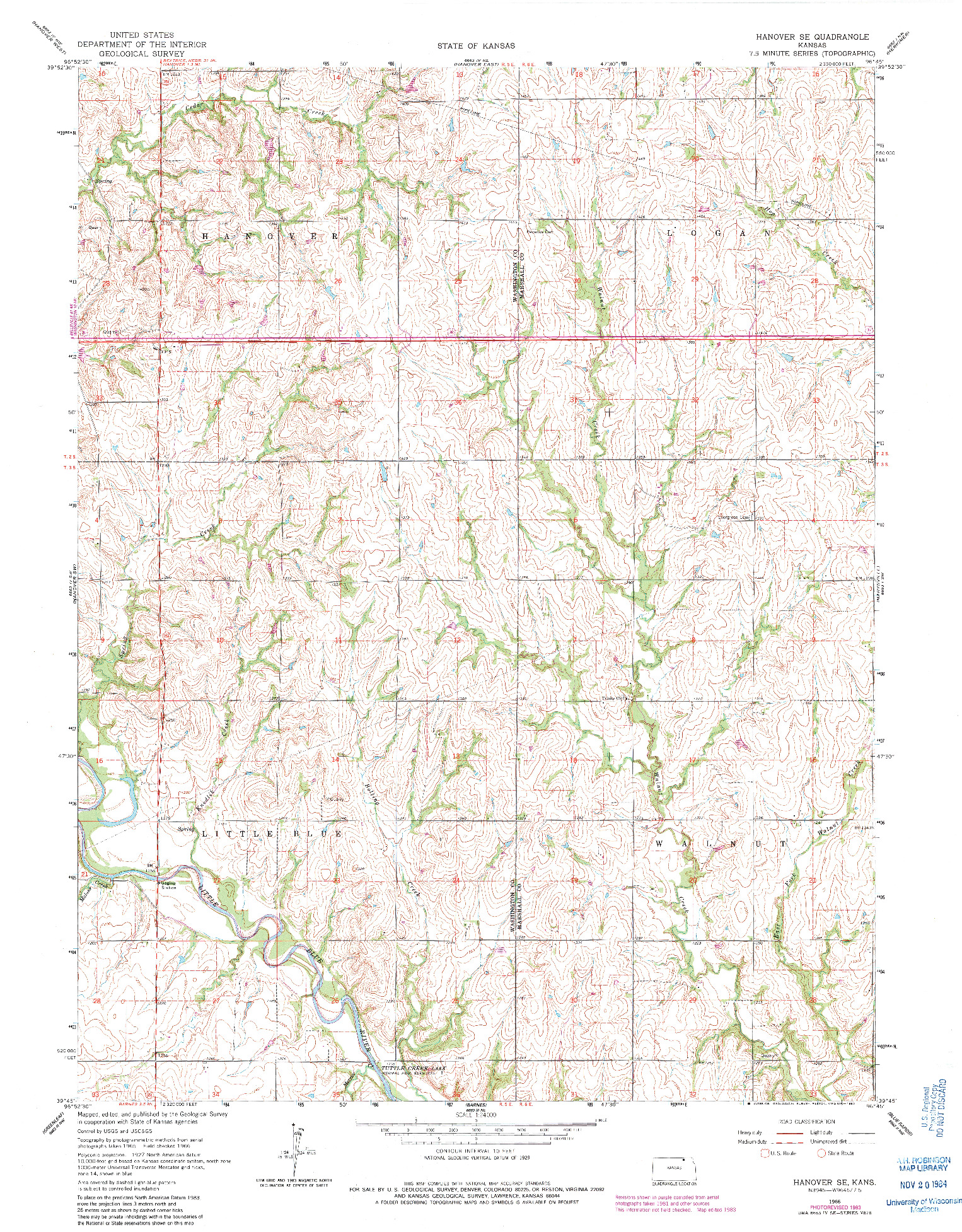 USGS 1:24000-SCALE QUADRANGLE FOR HANOVER SE, KS 1966