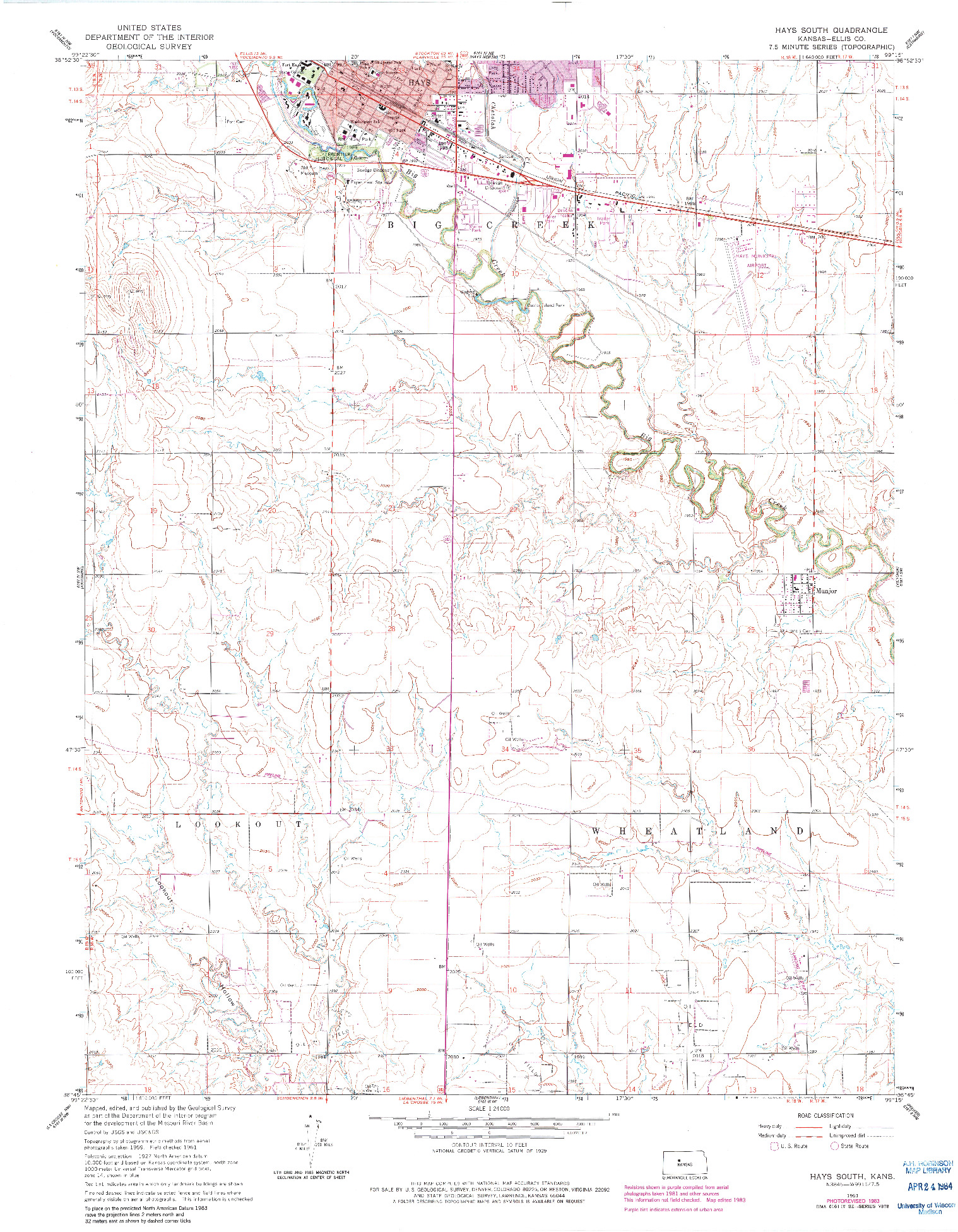 USGS 1:24000-SCALE QUADRANGLE FOR HAYS SOUTH, KS 1961