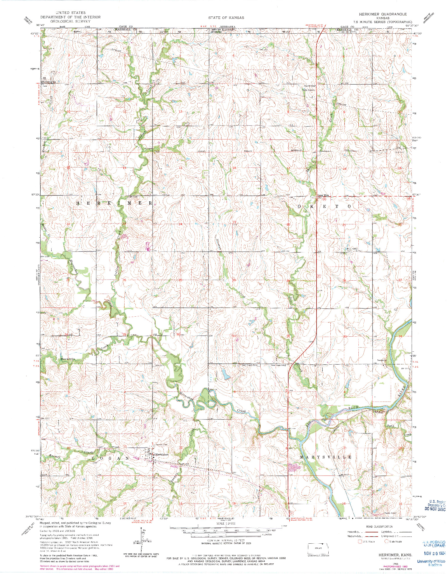 USGS 1:24000-SCALE QUADRANGLE FOR HERKIMER, KS 1966