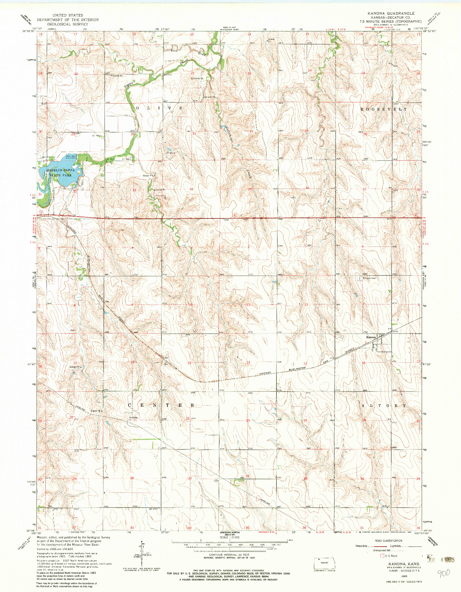 USGS 1:24000-SCALE QUADRANGLE FOR KANONA, KS 1965