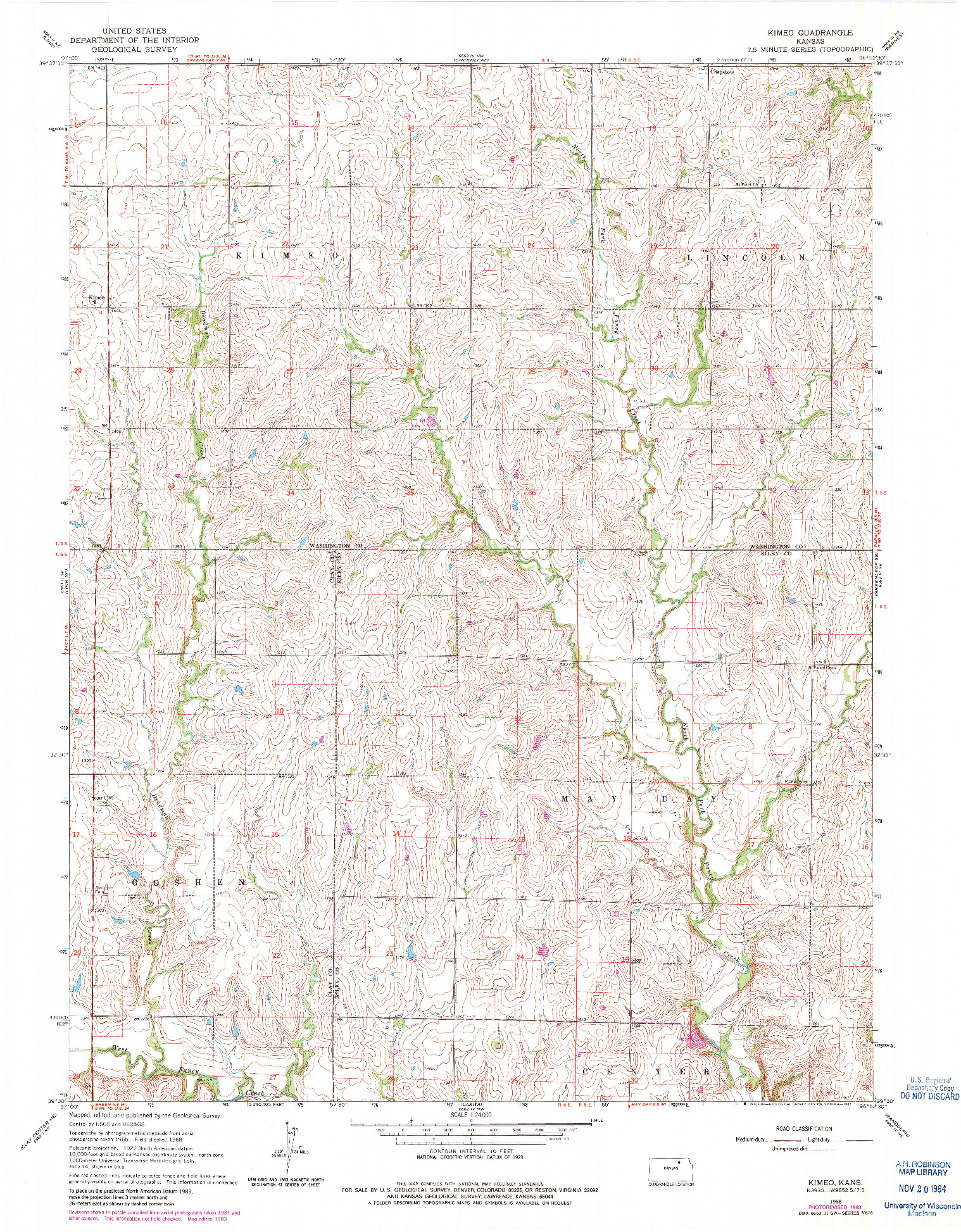 USGS 1:24000-SCALE QUADRANGLE FOR KIMEO, KS 1968