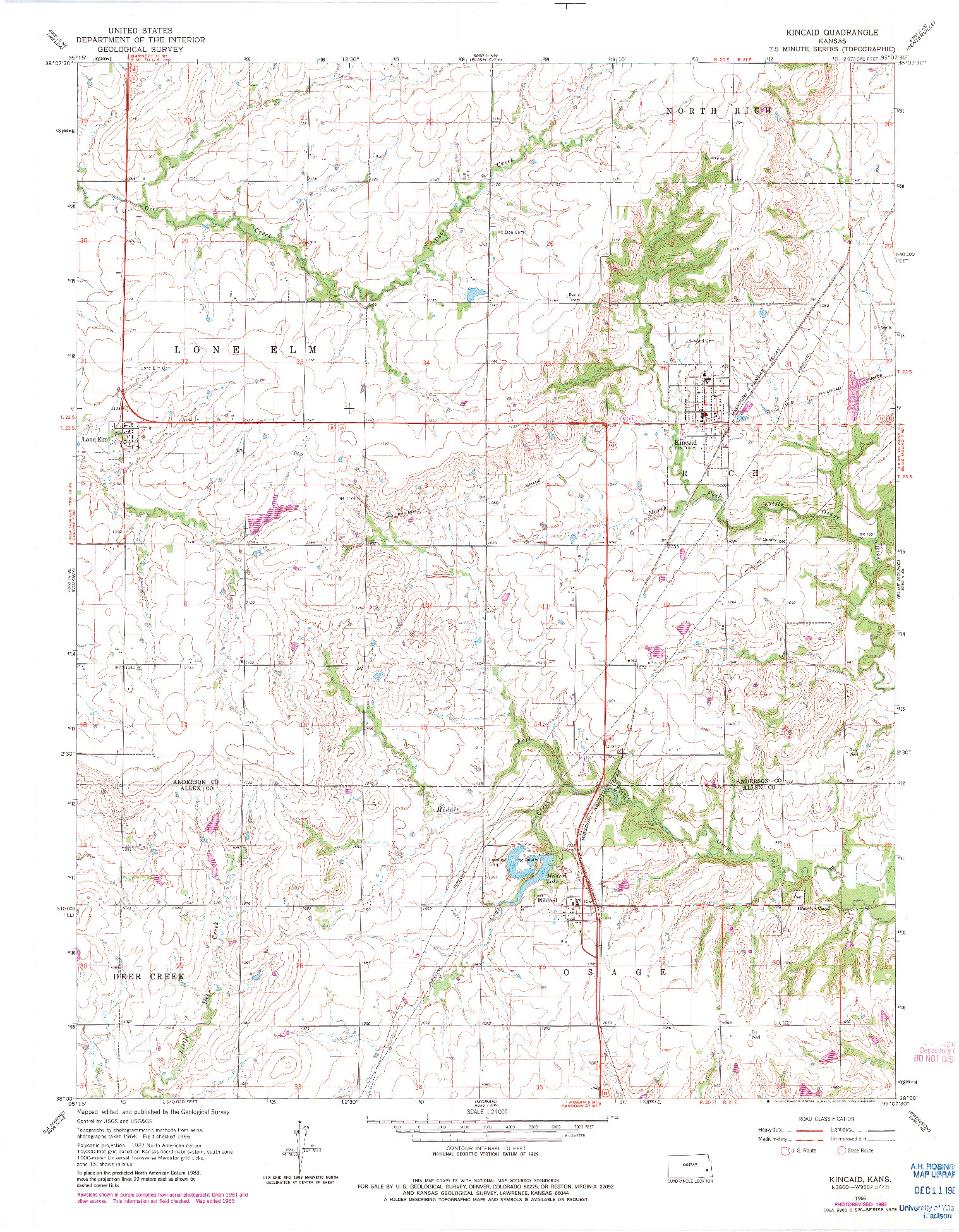 USGS 1:24000-SCALE QUADRANGLE FOR KINCAID, KS 1966