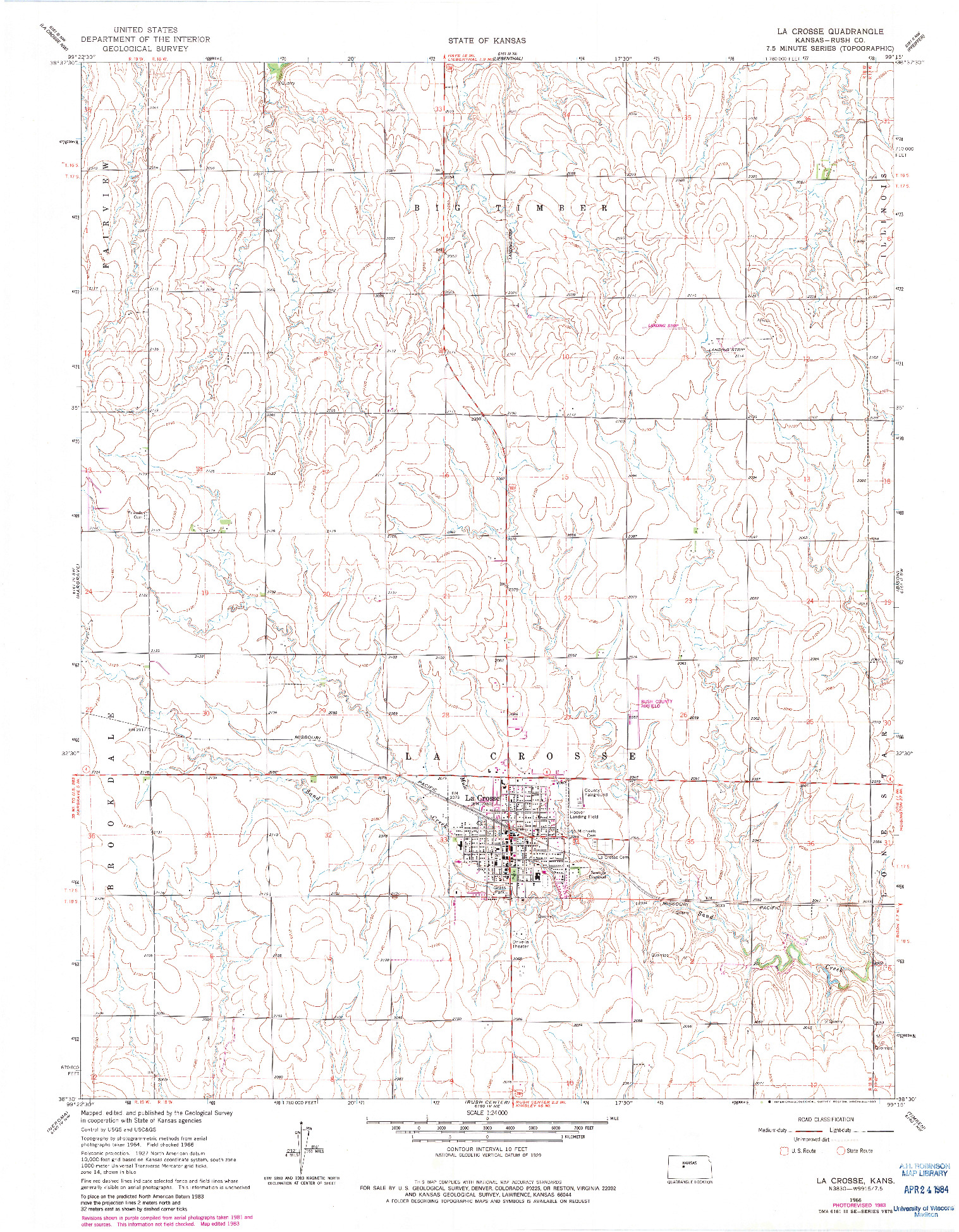 USGS 1:24000-SCALE QUADRANGLE FOR LA CROSSE, KS 1966
