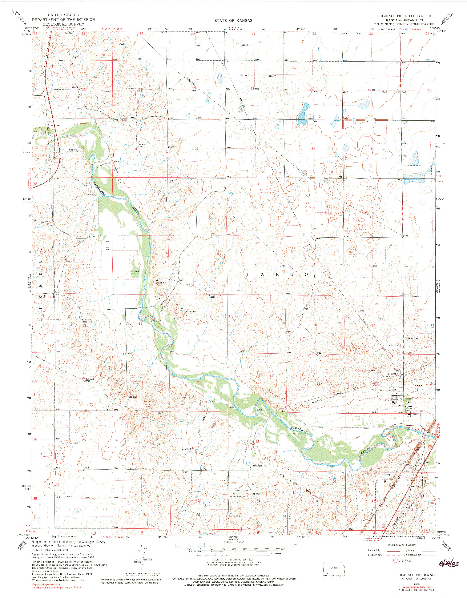 USGS 1:24000-SCALE QUADRANGLE FOR LIBERAL NE, KS 1968