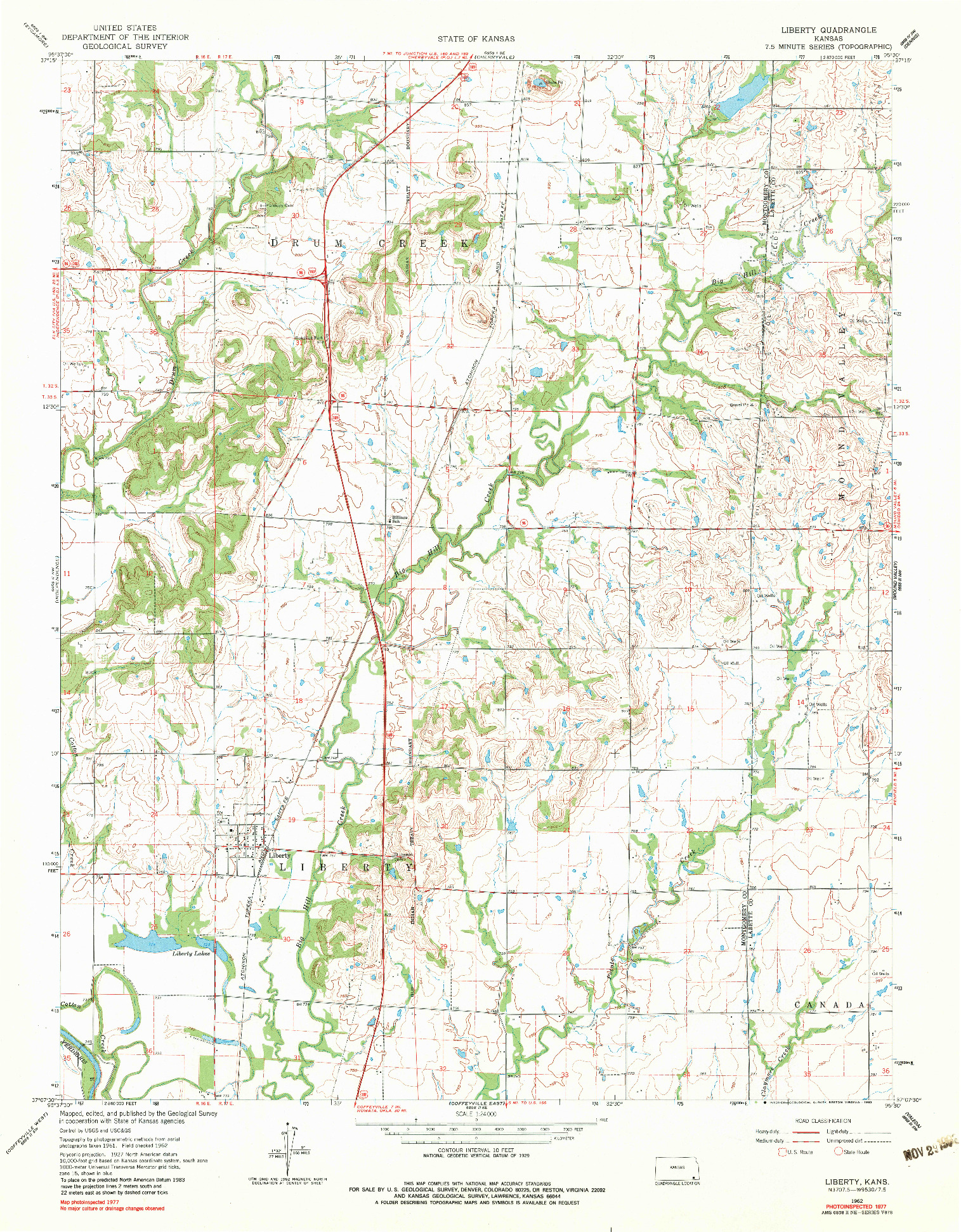 USGS 1:24000-SCALE QUADRANGLE FOR LIBERTY, KS 1962