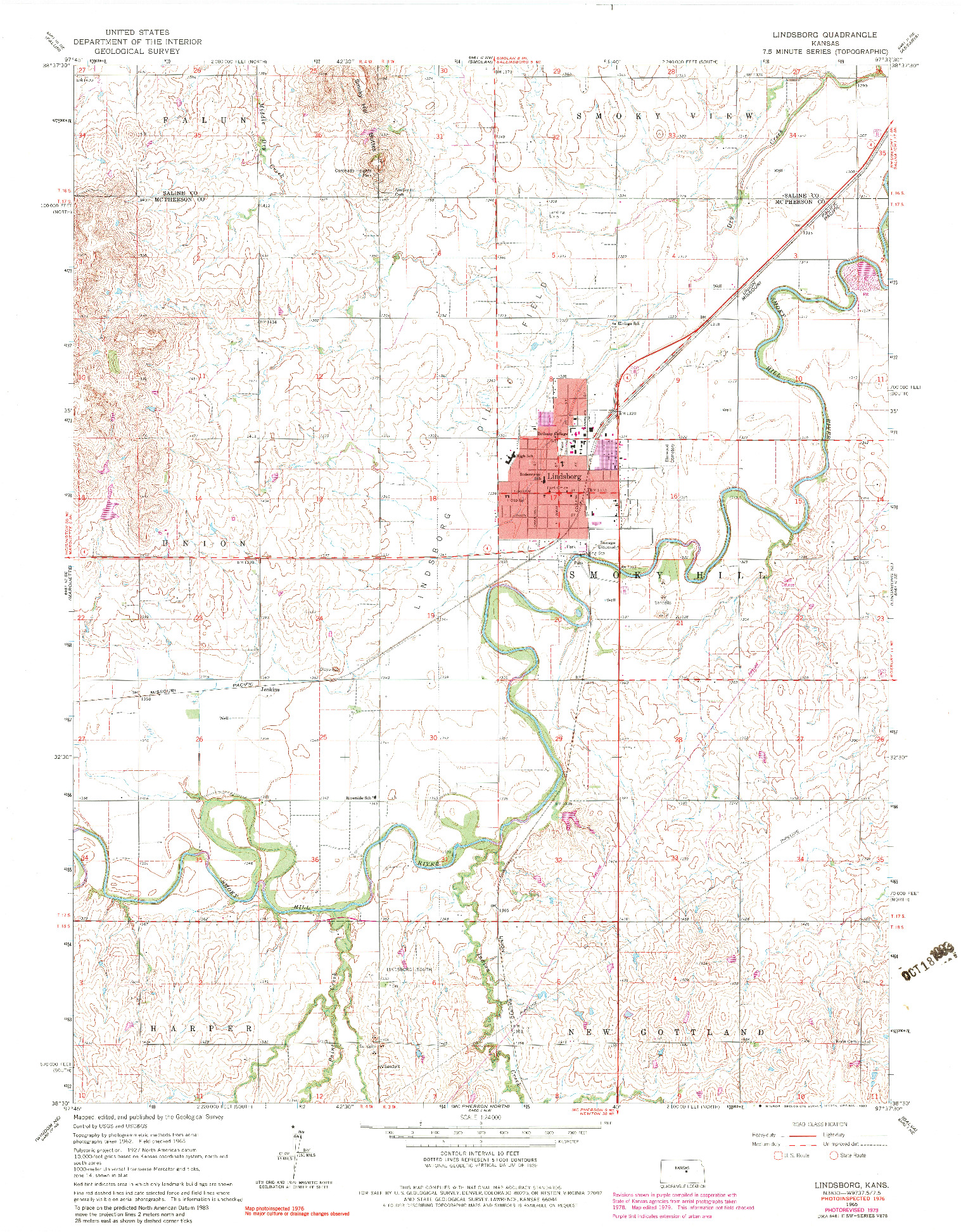 USGS 1:24000-SCALE QUADRANGLE FOR LINDSBORG, KS 1965