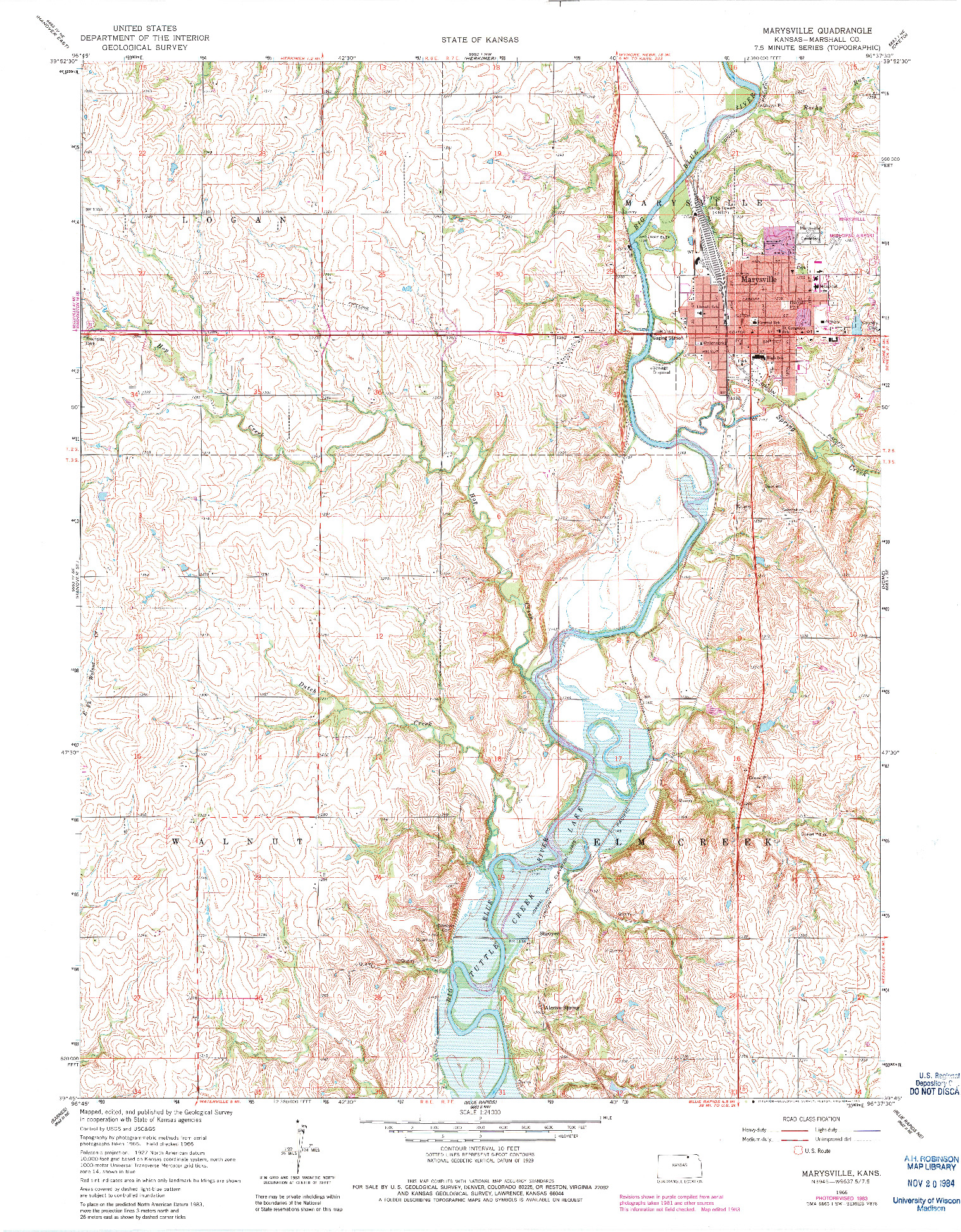 USGS 1:24000-SCALE QUADRANGLE FOR MARYSVILLE, KS 1966