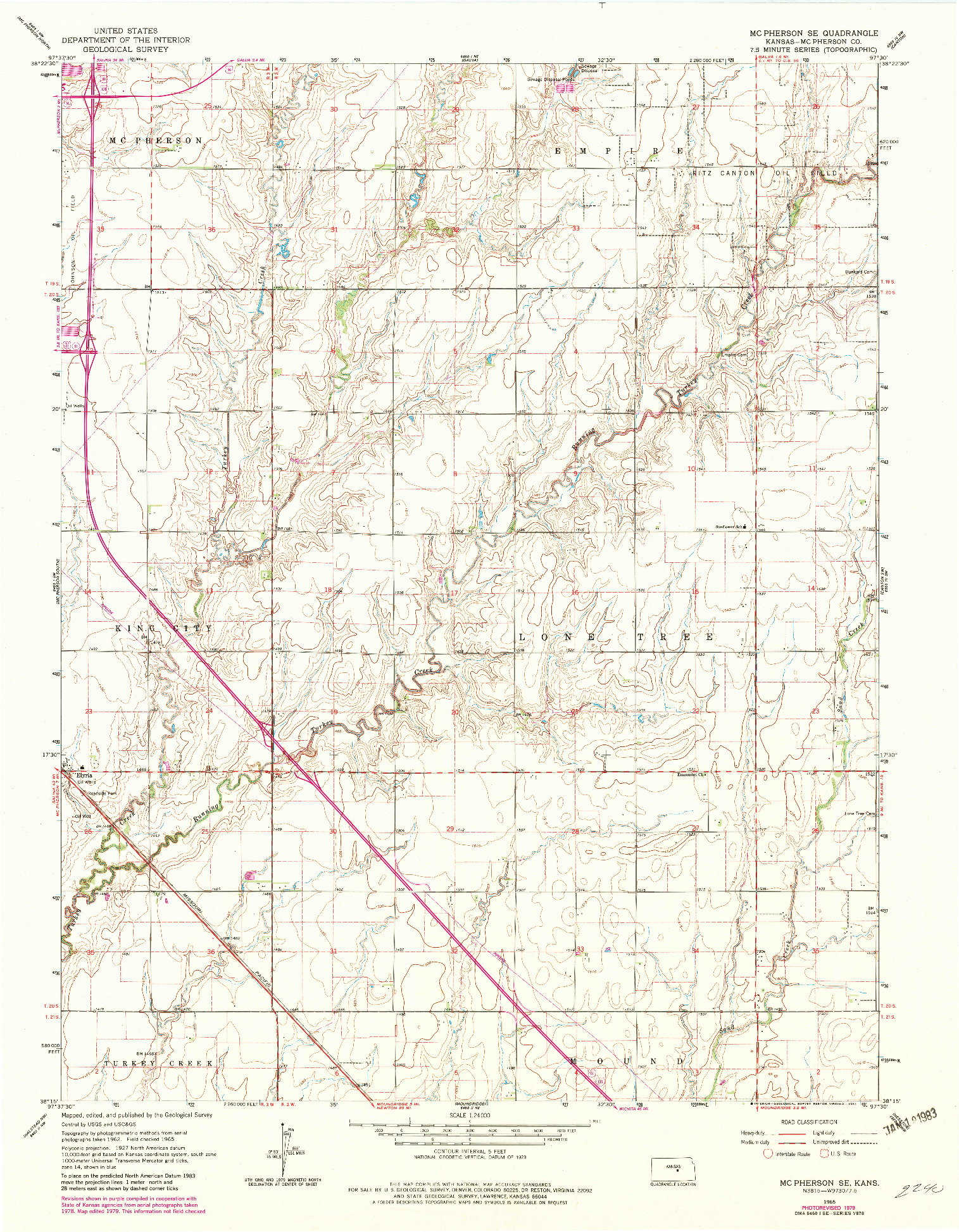 USGS 1:24000-SCALE QUADRANGLE FOR MC PHERSON SE, KS 1965