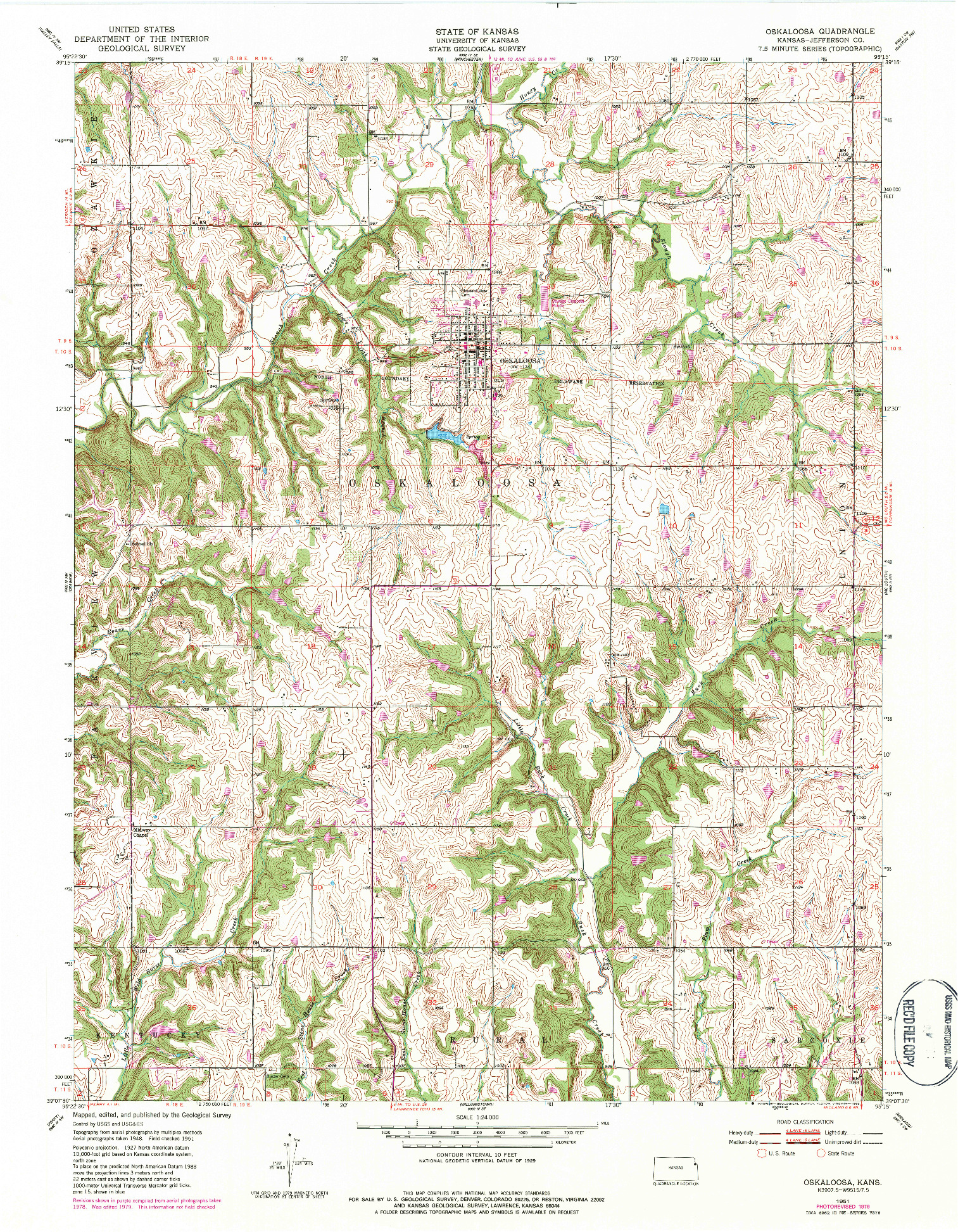 USGS 1:24000-SCALE QUADRANGLE FOR OSKALOOSA, KS 1951