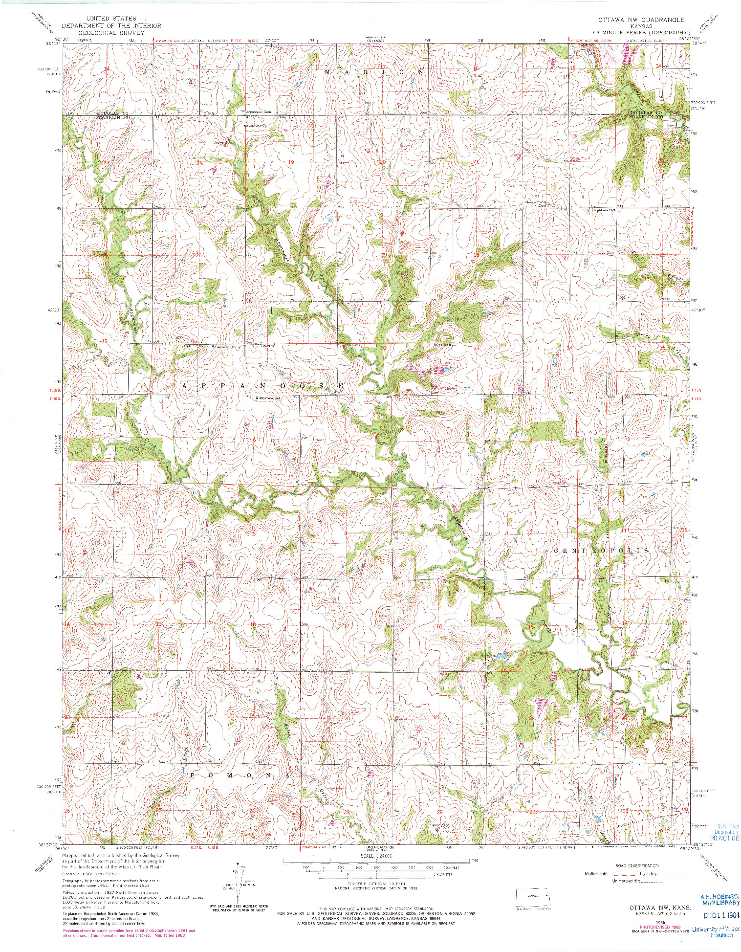 USGS 1:24000-SCALE QUADRANGLE FOR OTTAWA NW, KS 1965