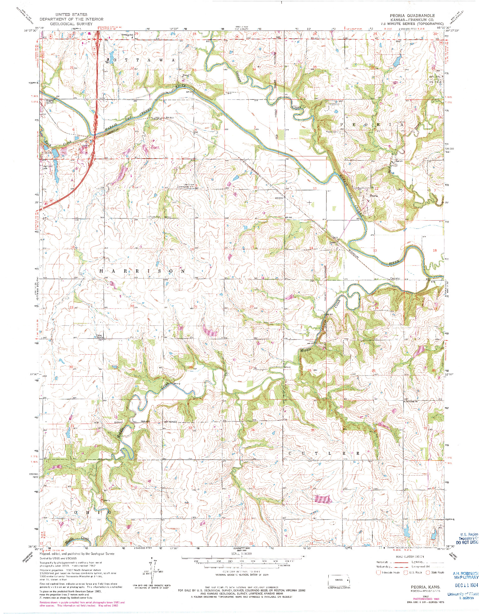 USGS 1:24000-SCALE QUADRANGLE FOR PEORIA, KS 1962