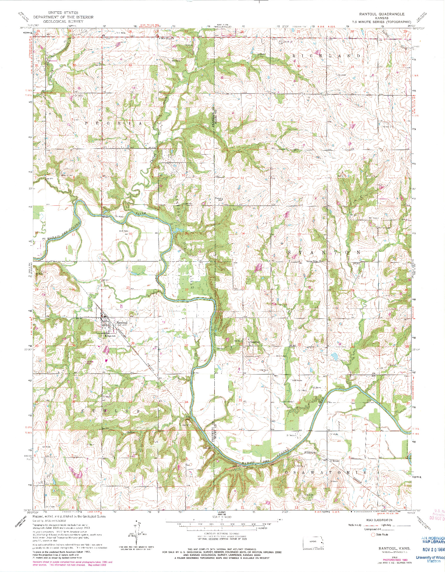 USGS 1:24000-SCALE QUADRANGLE FOR RANTOUL, KS 1963