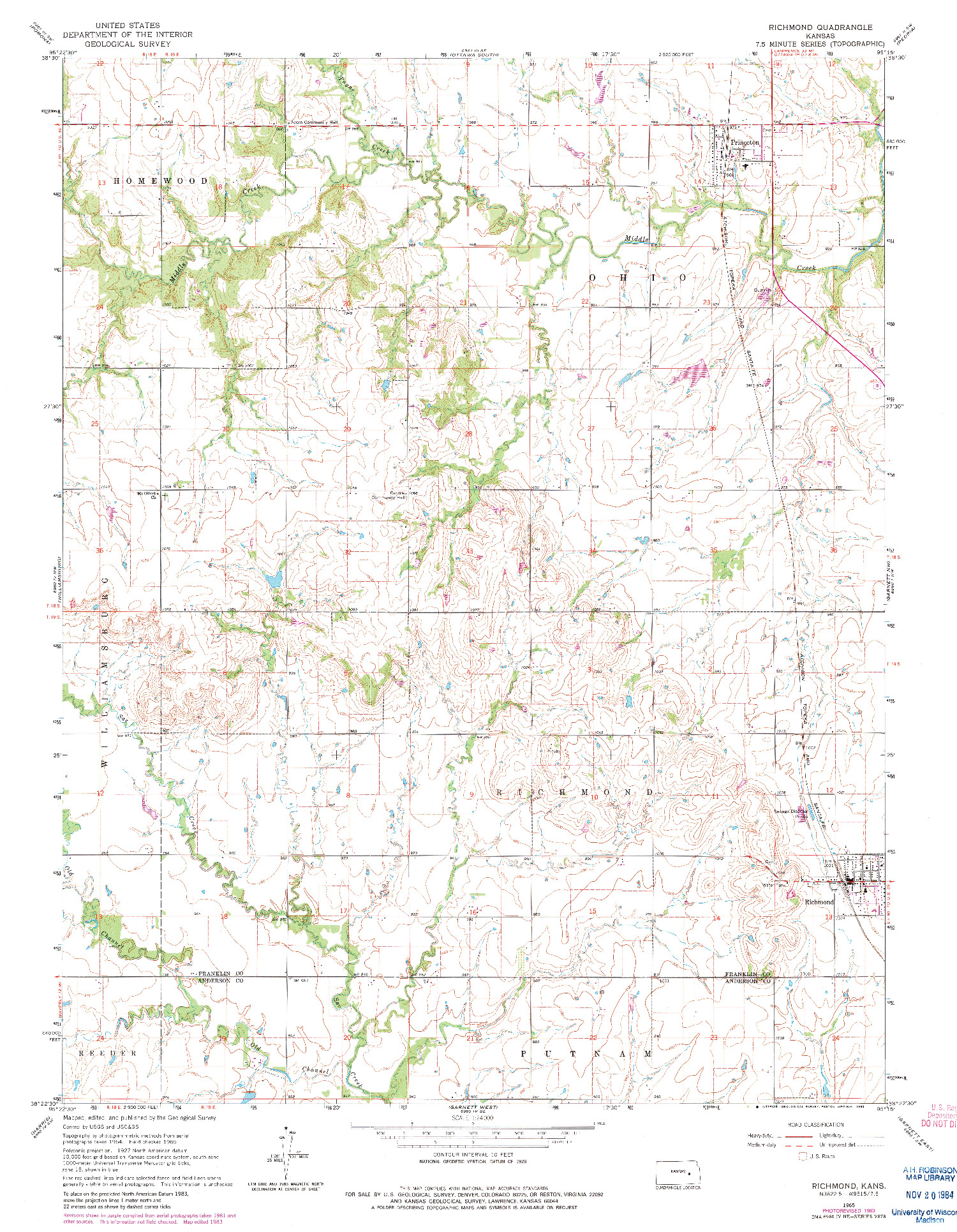 USGS 1:24000-SCALE QUADRANGLE FOR RICHMOND, KS 1965