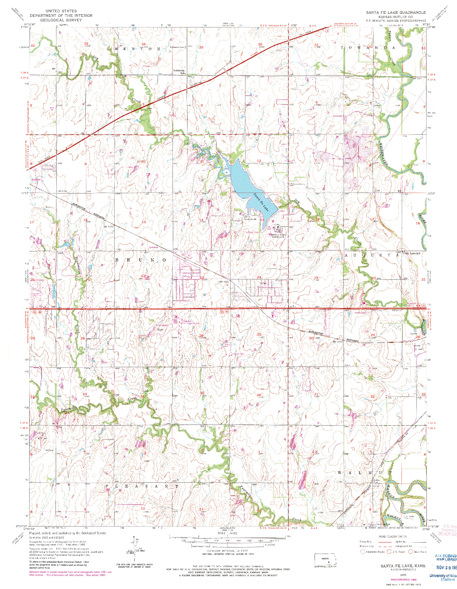 USGS 1:24000-SCALE QUADRANGLE FOR SANTA FE LAKE, KS 1955