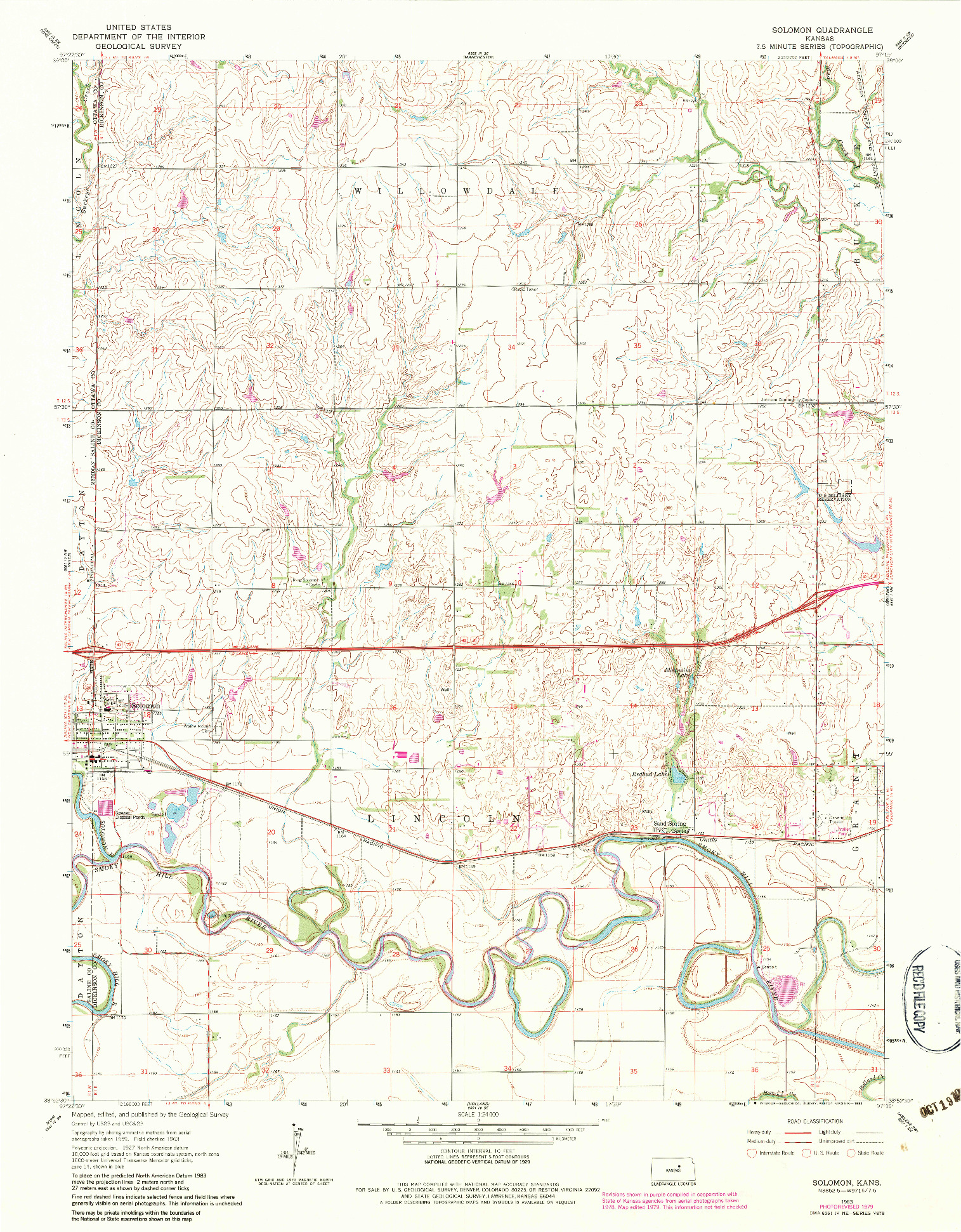 USGS 1:24000-SCALE QUADRANGLE FOR SOLOMON, KS 1963
