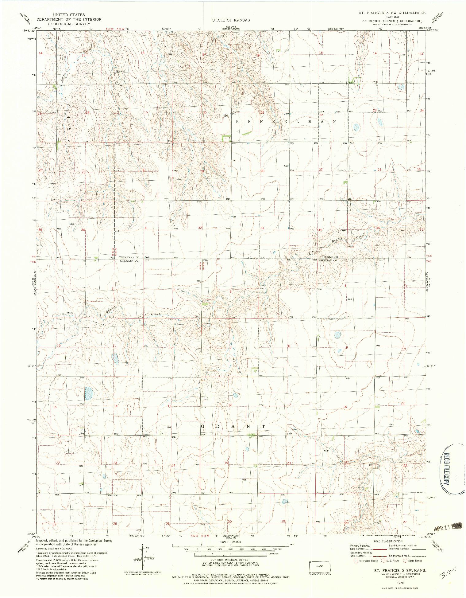 USGS 1:24000-SCALE QUADRANGLE FOR ST. FRANCIS 3 SW, KS 1978