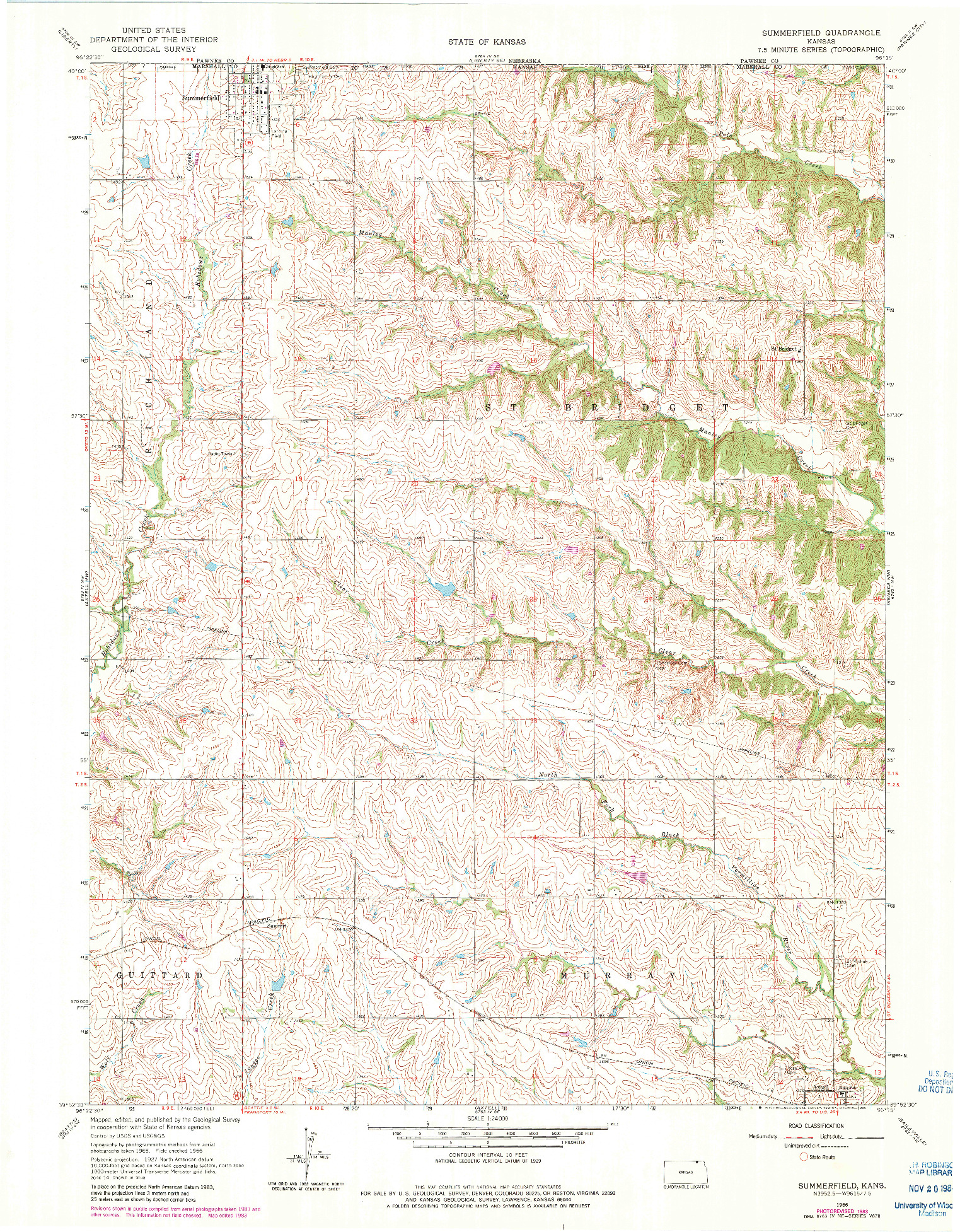 USGS 1:24000-SCALE QUADRANGLE FOR SUMMERFIELD, KS 1966