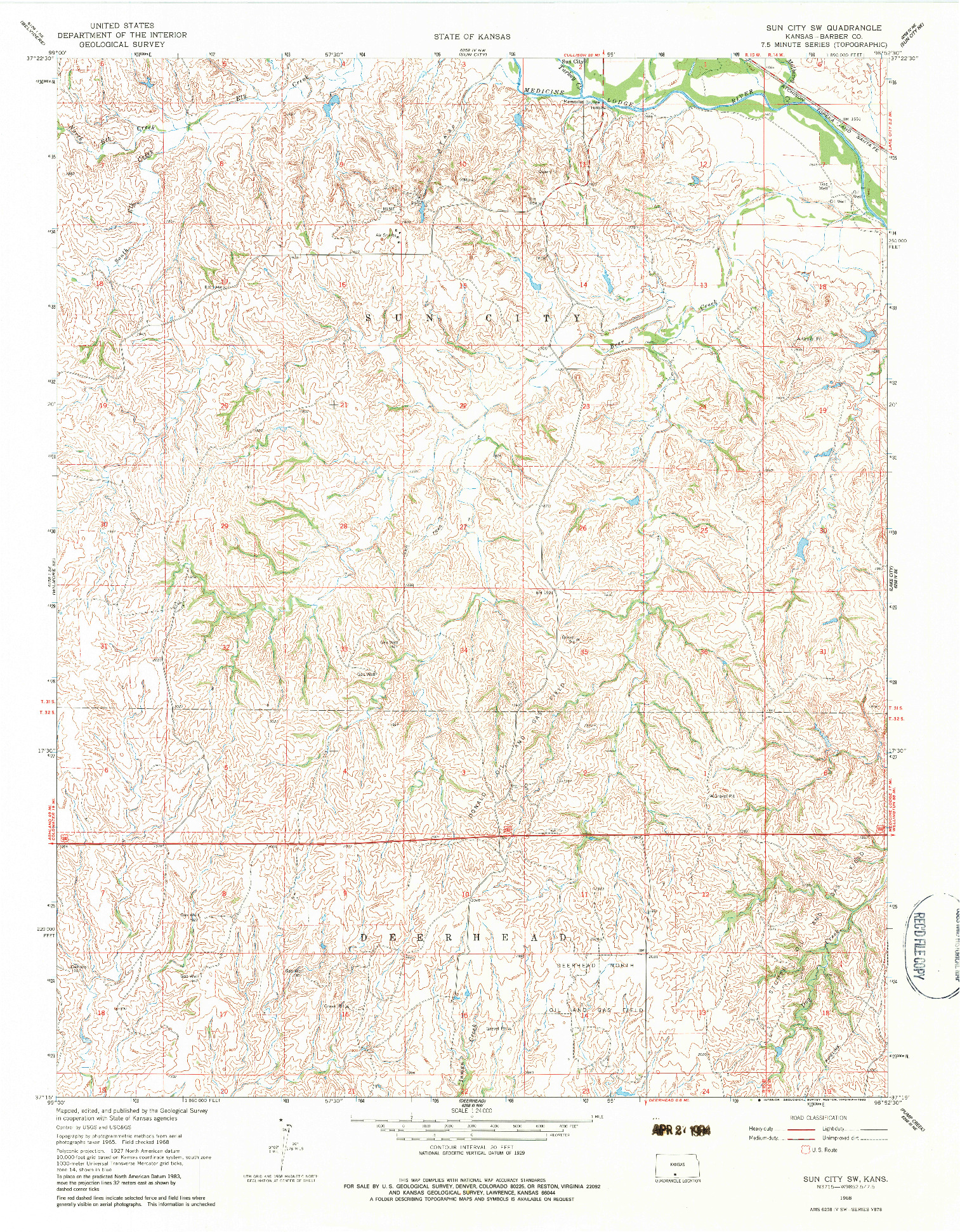 USGS 1:24000-SCALE QUADRANGLE FOR SUN CITY SW, KS 1968